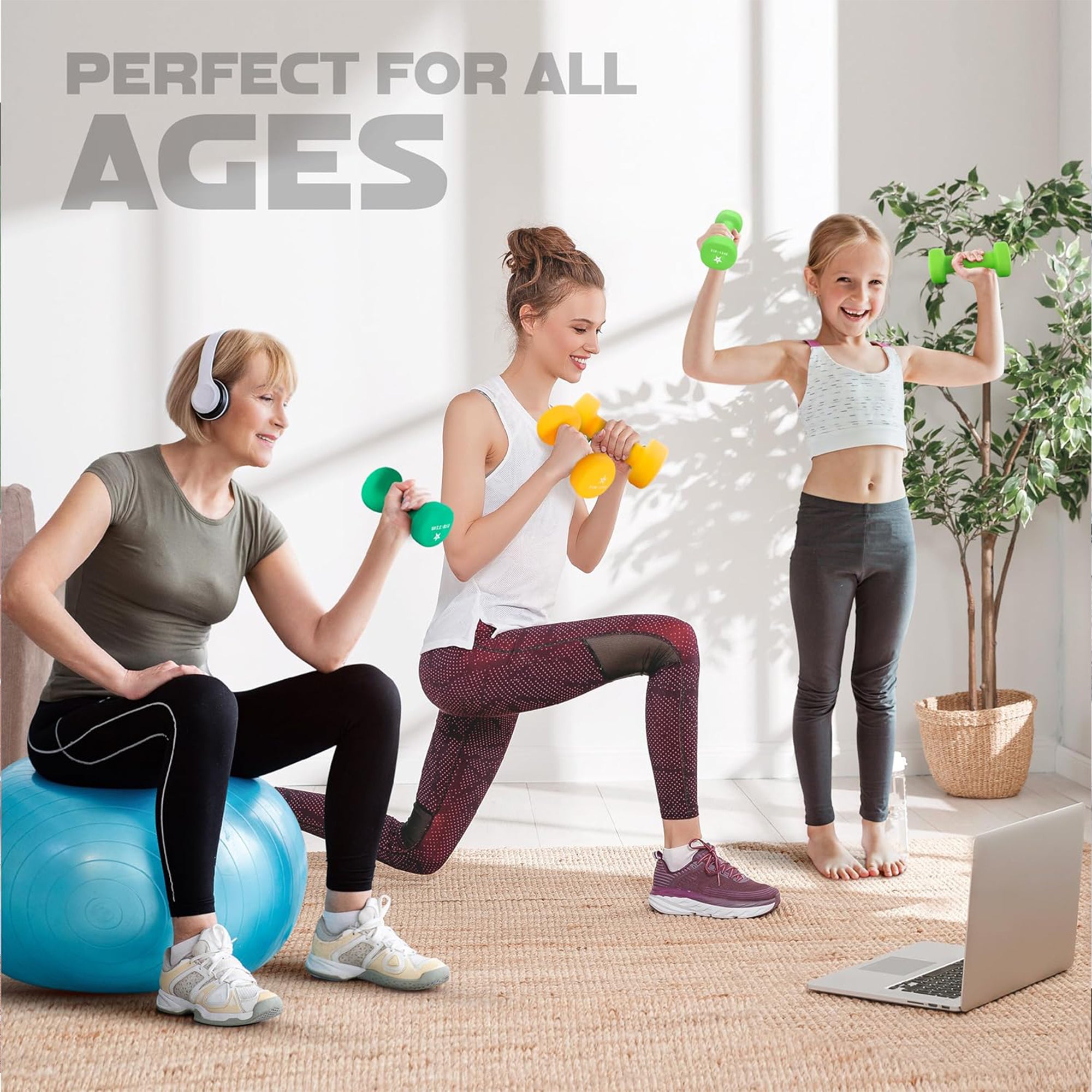 Neoprene Dumbbell Set, Pair of 5, 10, 15 Pound Hand Weights with Rack (Open Box) - VMInnovations