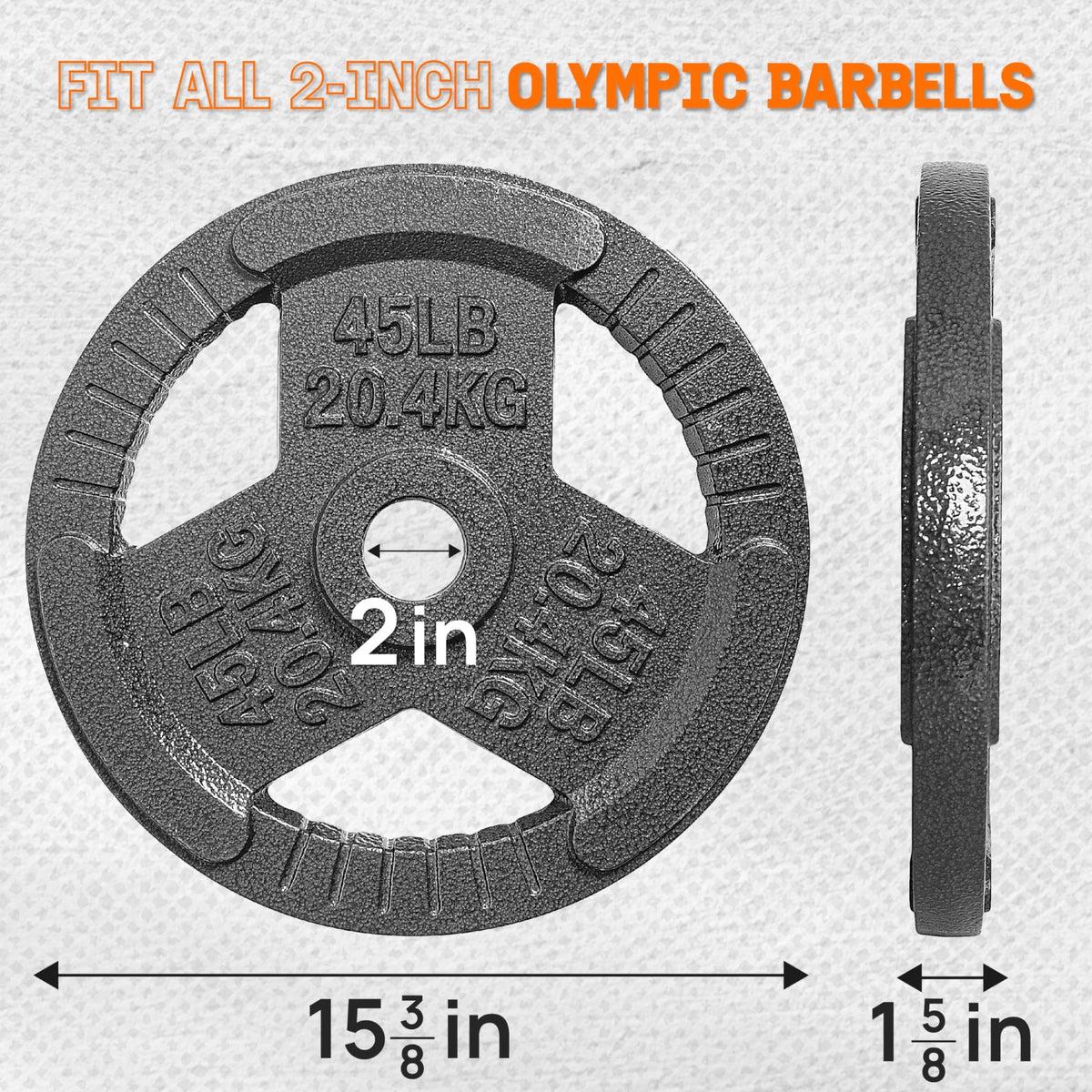 Yes4All 2 Pack Cast Iron Olympic Weight Plate with Tri-Grip Handles, (Open Box)