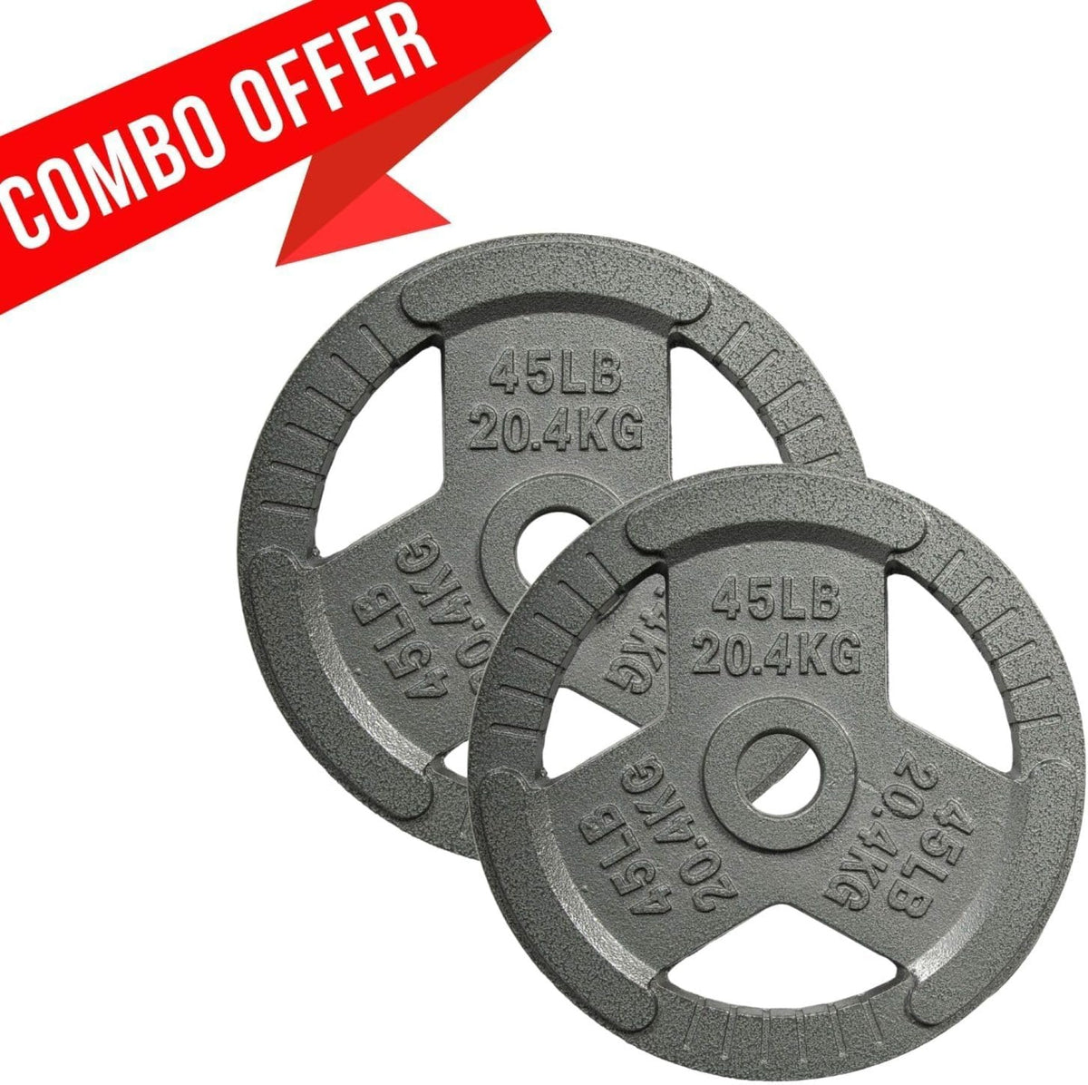 Yes4All 2 Pack Cast Iron Olympic Weight Plate with Tri-Grip Handles, (Open Box)