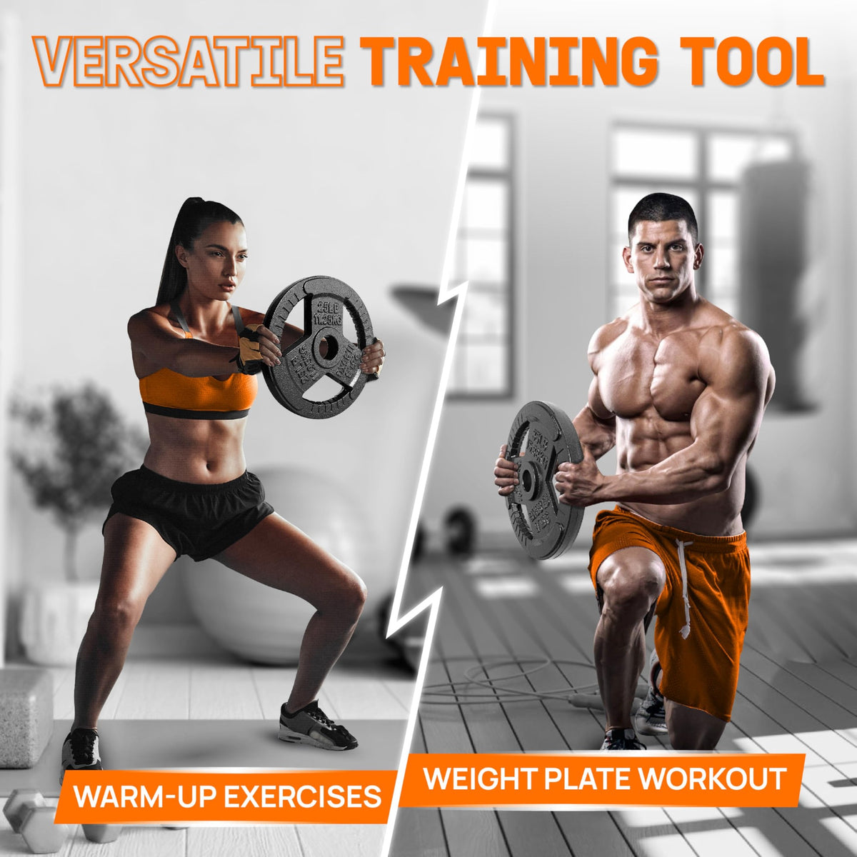 Yes4All 2 Pack Cast Iron Olympic Weight Plate with Tri-Grip Handles, (Open Box)