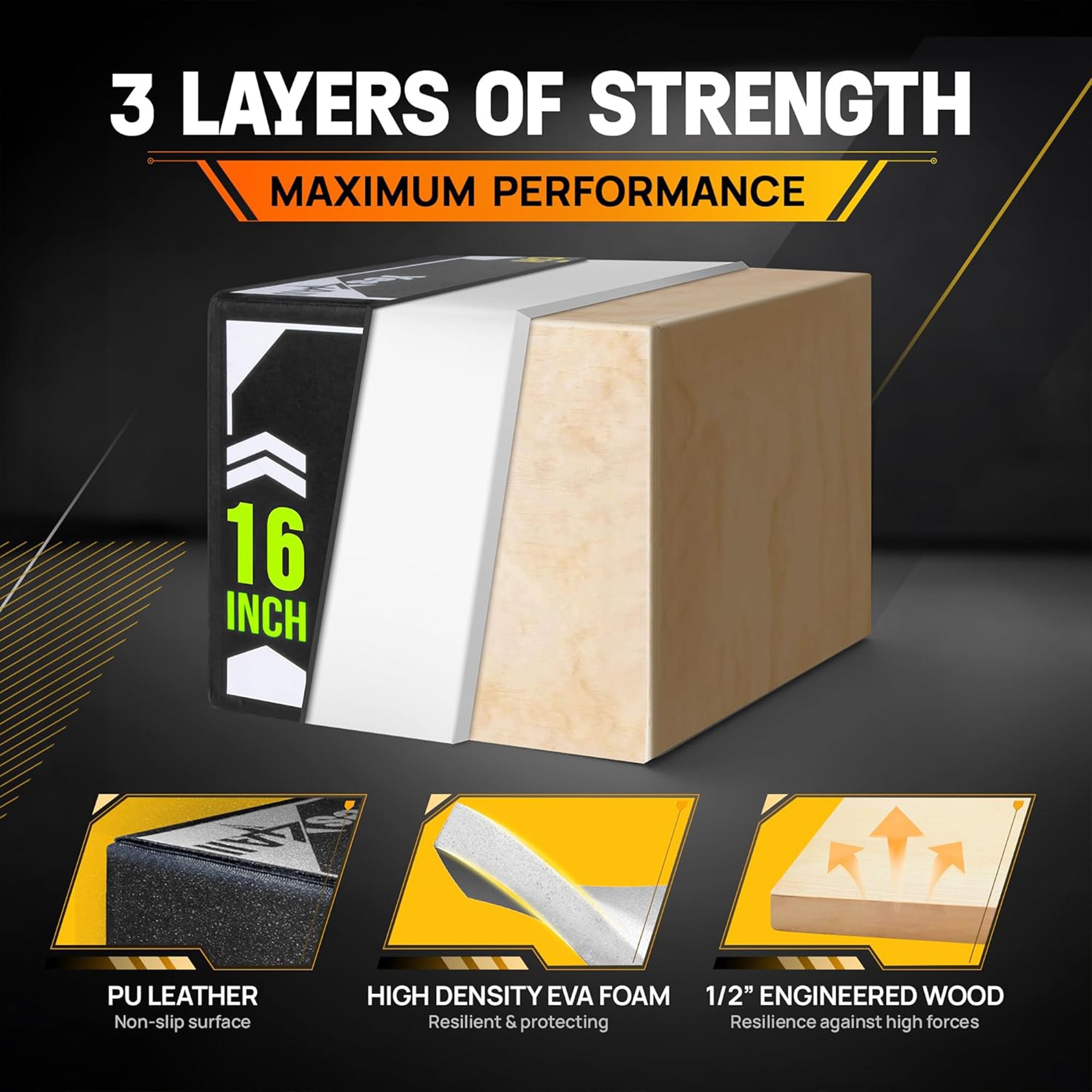 Yes4All 3-in-1 Padded Plyo Box with Wooden Core & Vinyl Cover 24"L x 20"W x 16"H - VMInnovations