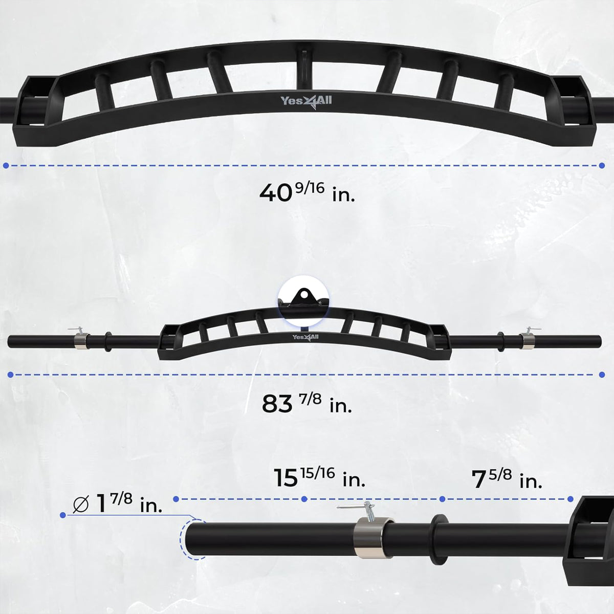 Yes4All Multi Grip Barbell & Cable Attachment, Fits Olympic Weight Plates, Black (For Parts)