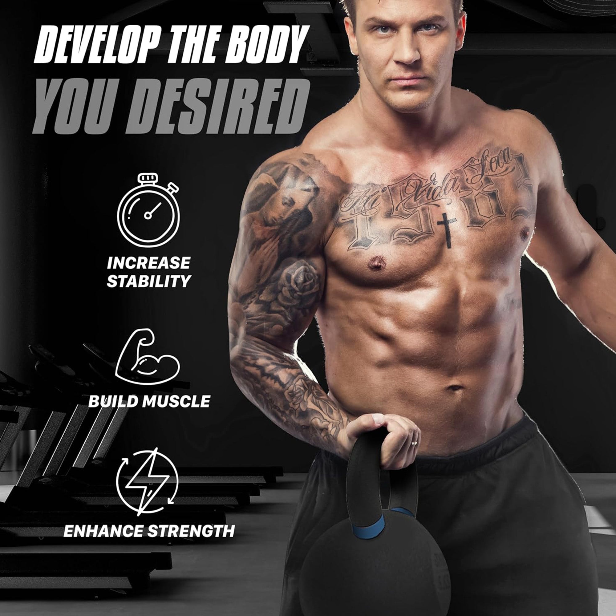 Yes4All 88 Pound Kettlebell, Single Powder Coated Cast Iron Weight, Deep Blue - VMInnovations