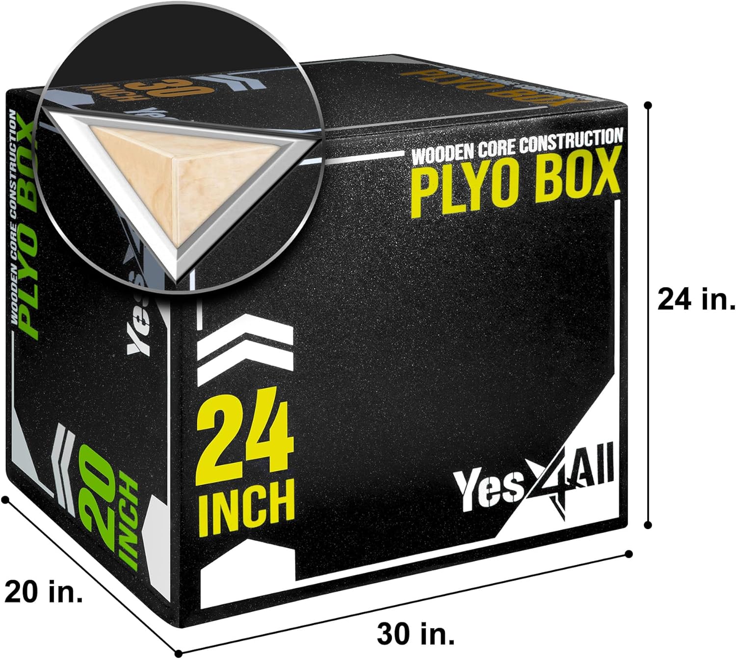 Yes4All 3-in-1 Padded Plyo Box with Wooden Core & Vinyl Cover 30"L x 24"W x 20"H - VMInnovations