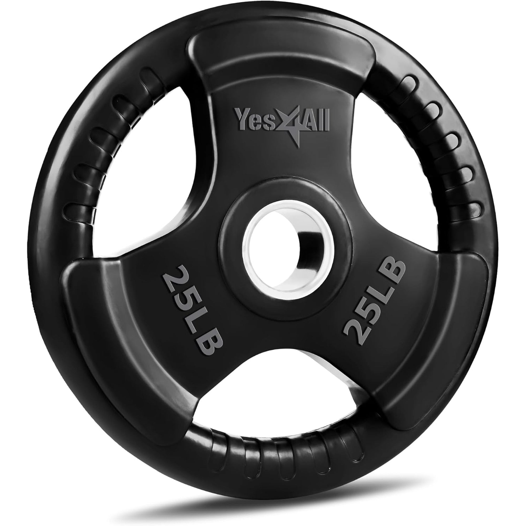 Yes4All Rubber Coated Cast Iron Olympic Weight Plate, Tri-Grip Handle, 25 Pounds - VMInnovations