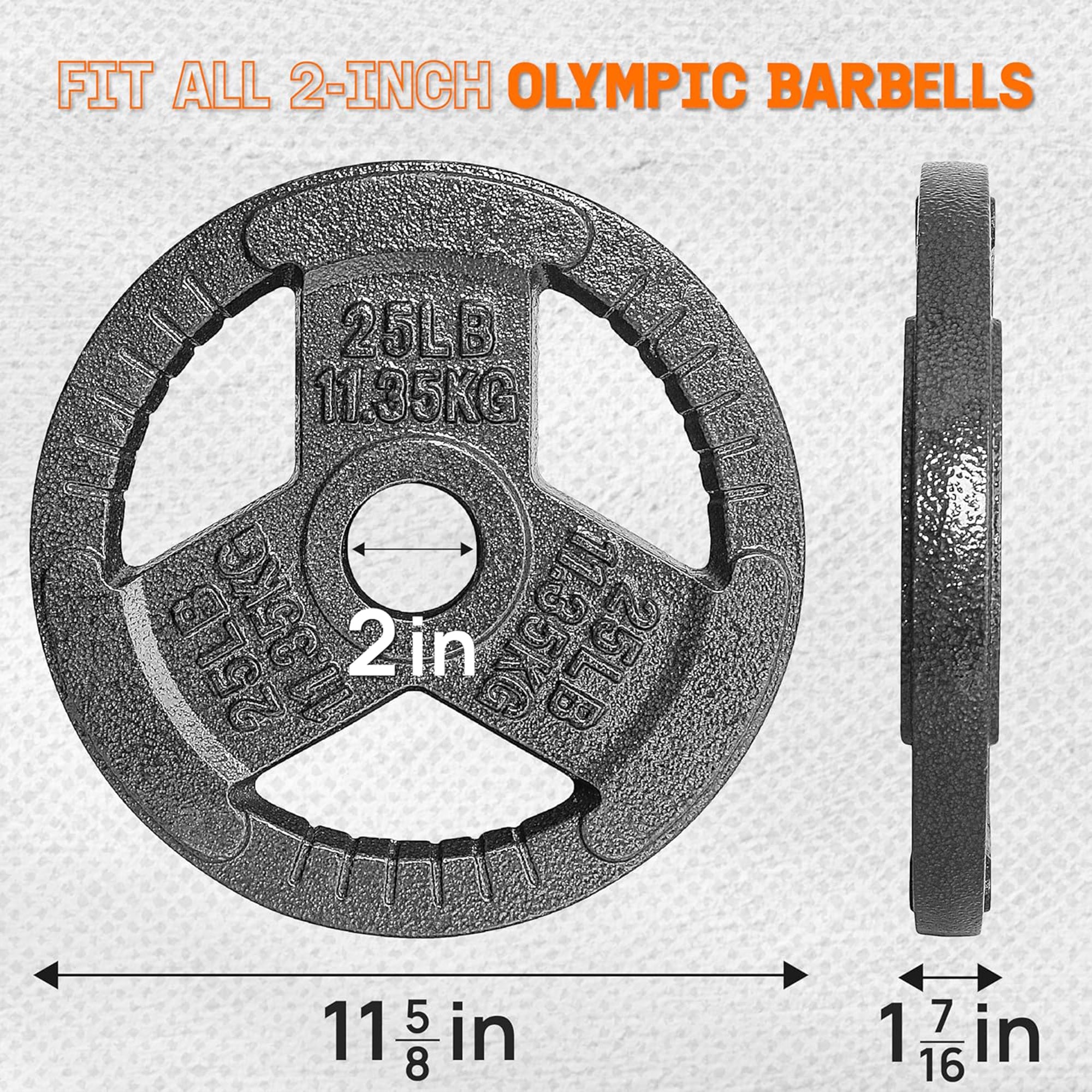 Yes4All 2 Pack Cast Iron Olympic Weight Plate with Tri-Grip Handles, 25 Pounds - VMInnovations