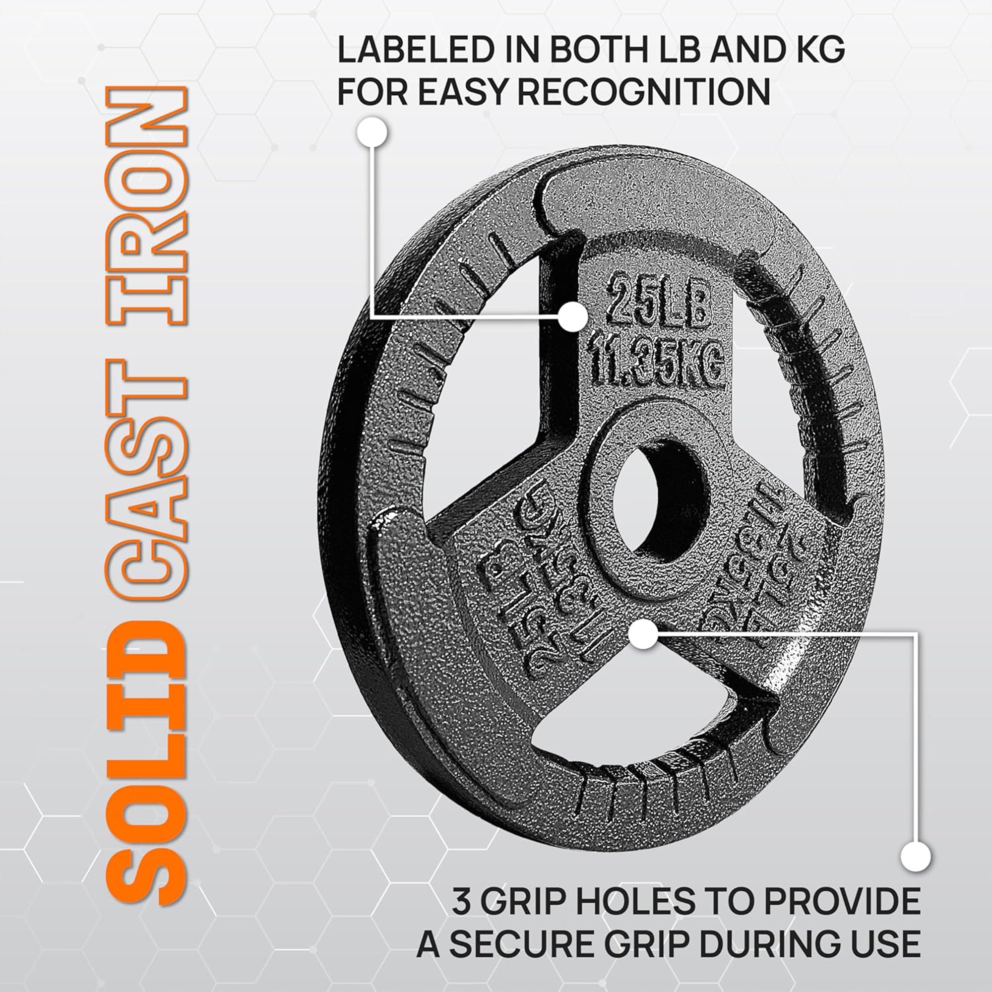 Yes4All 2 Pack Cast Iron Olympic Weight Plate with Tri-Grip Handles, 25 Pounds - VMInnovations