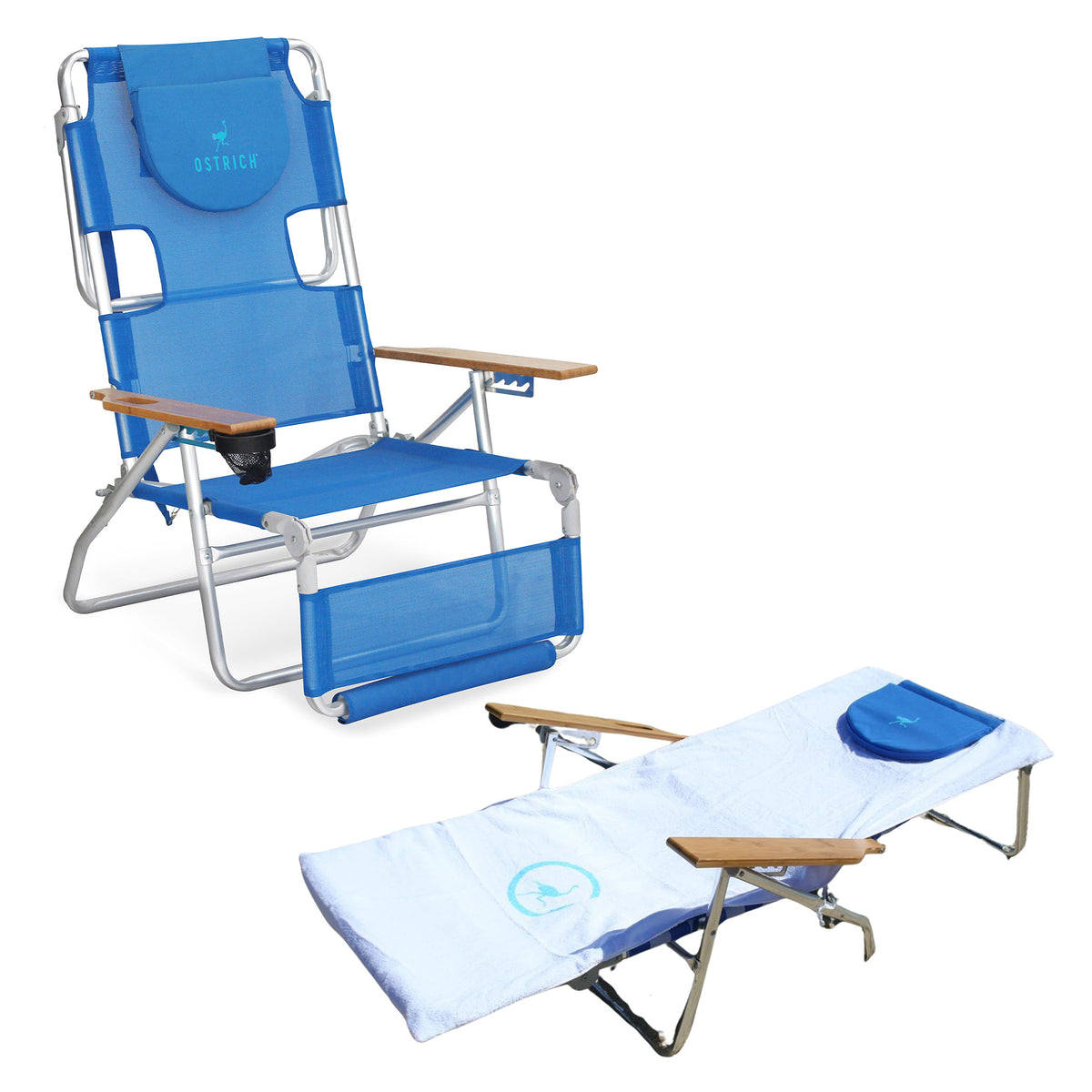 Ostrich Original 3N1 Lightweight Beach Lounge Chair and Custom Fitted Towel