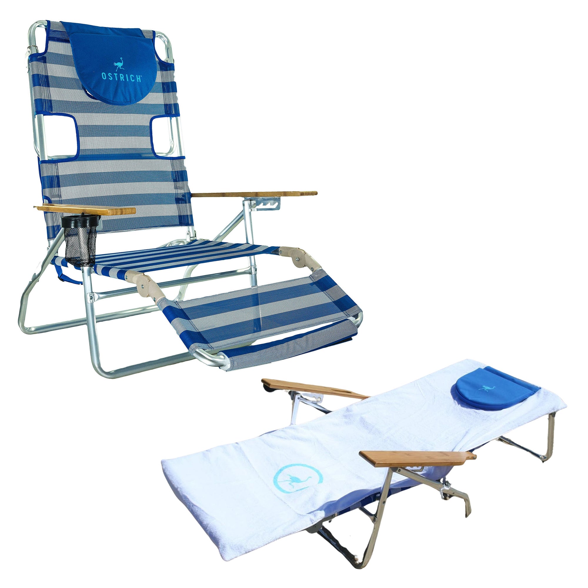 Ostrich Original 3N1 Lightweight Beach Lounge Chair and Custom Fitted Towel