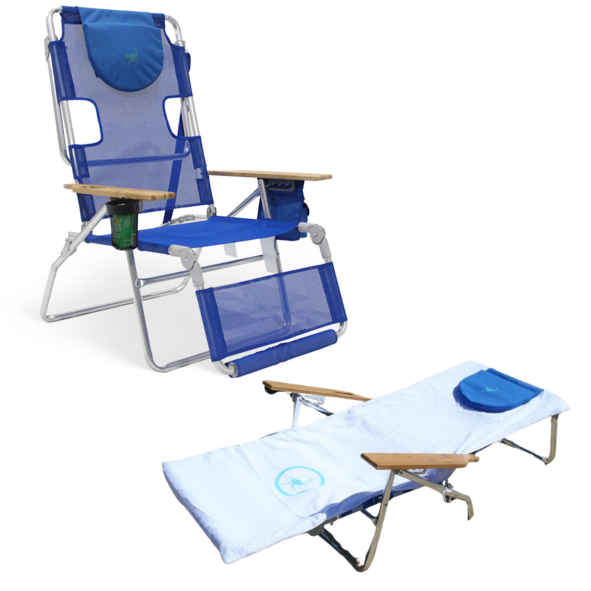 Ostrich Altitude 3N1 High Back Outdoor Lounge Chair, Blue & Custom Fitted Towel