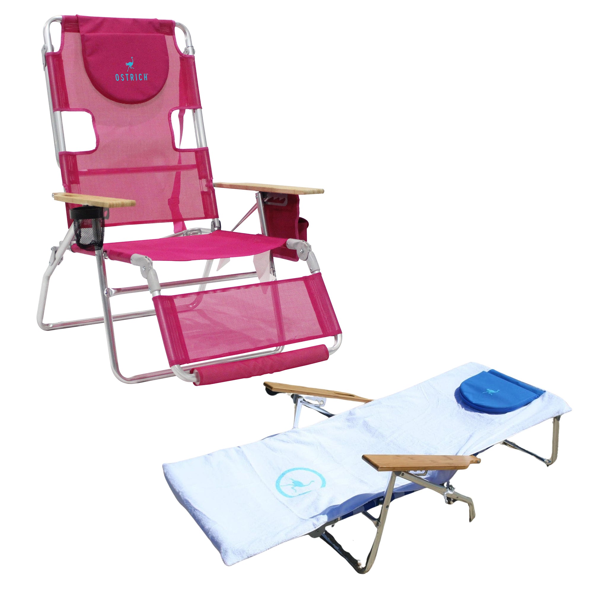 Ostrich Altitude 3N1 High Back Outdoor Lounge Chair, Pink & Custom Fitted Towel