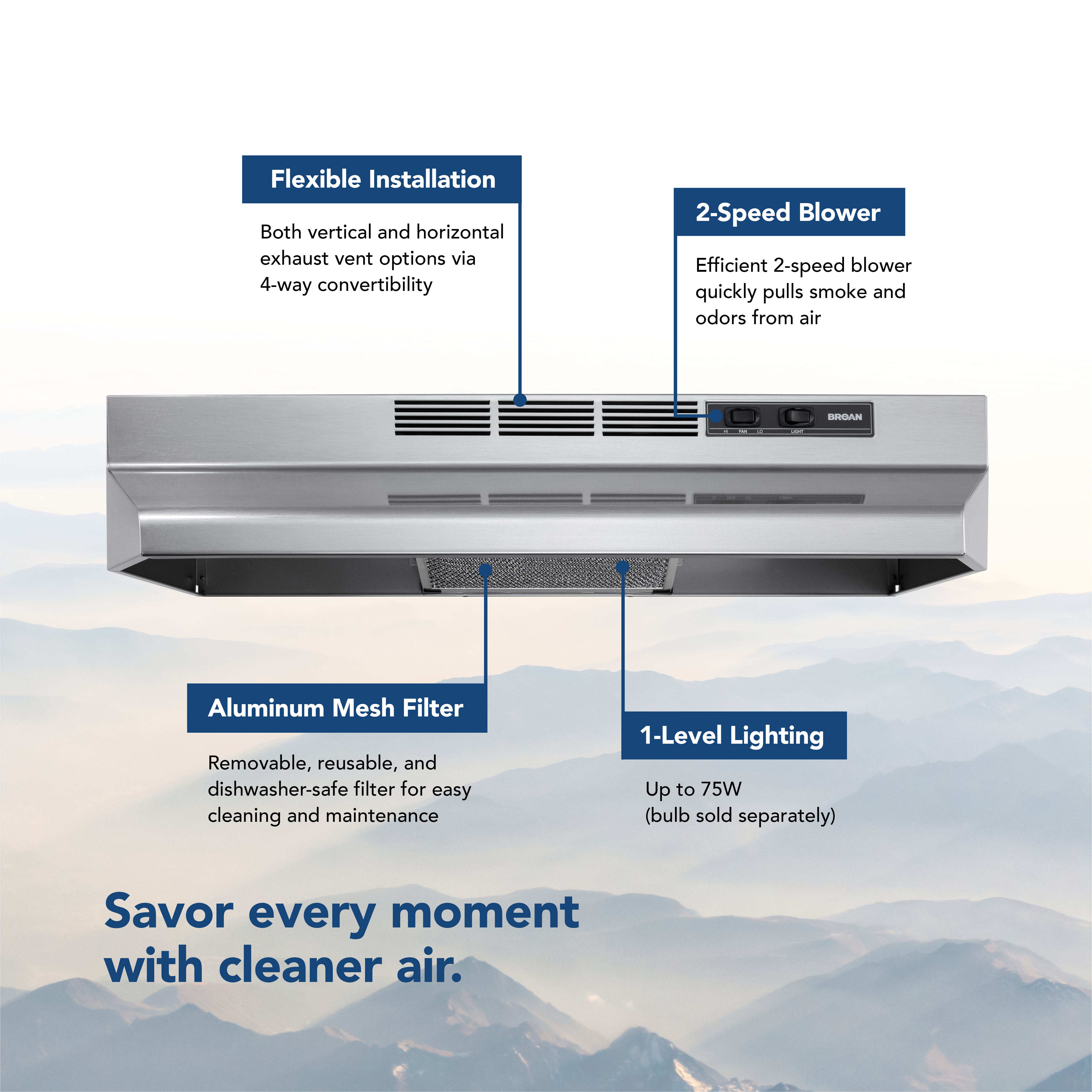 Broan-NuTone Convertible Range Hood, 30 Inch, 230 Max CFM, PrintGuard Stainless - VMInnovations
