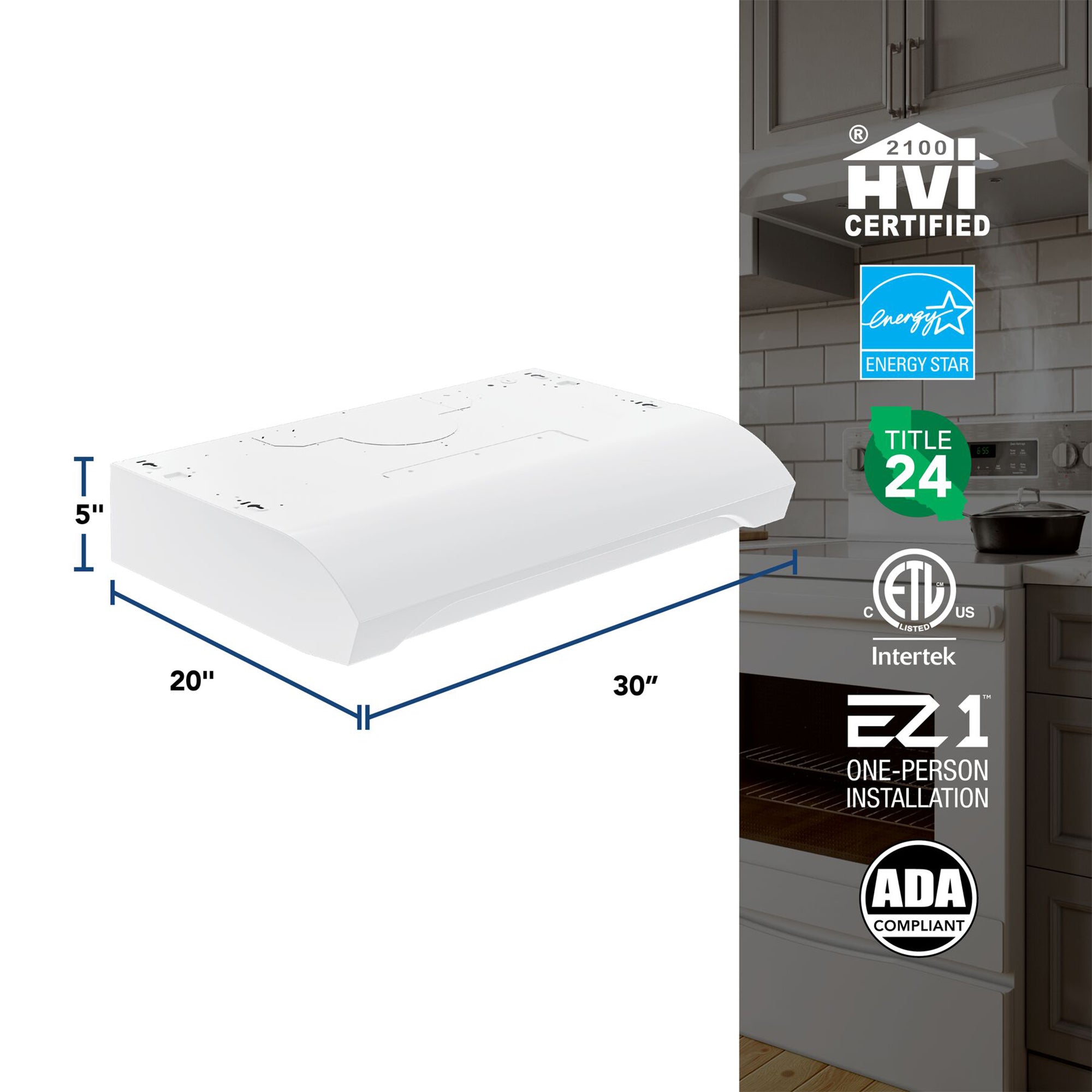 Broan-NuTone 30" Under Cabinet Rangehood, ENERGY STAR, 350 Max Blower CFM, White - VMInnovations