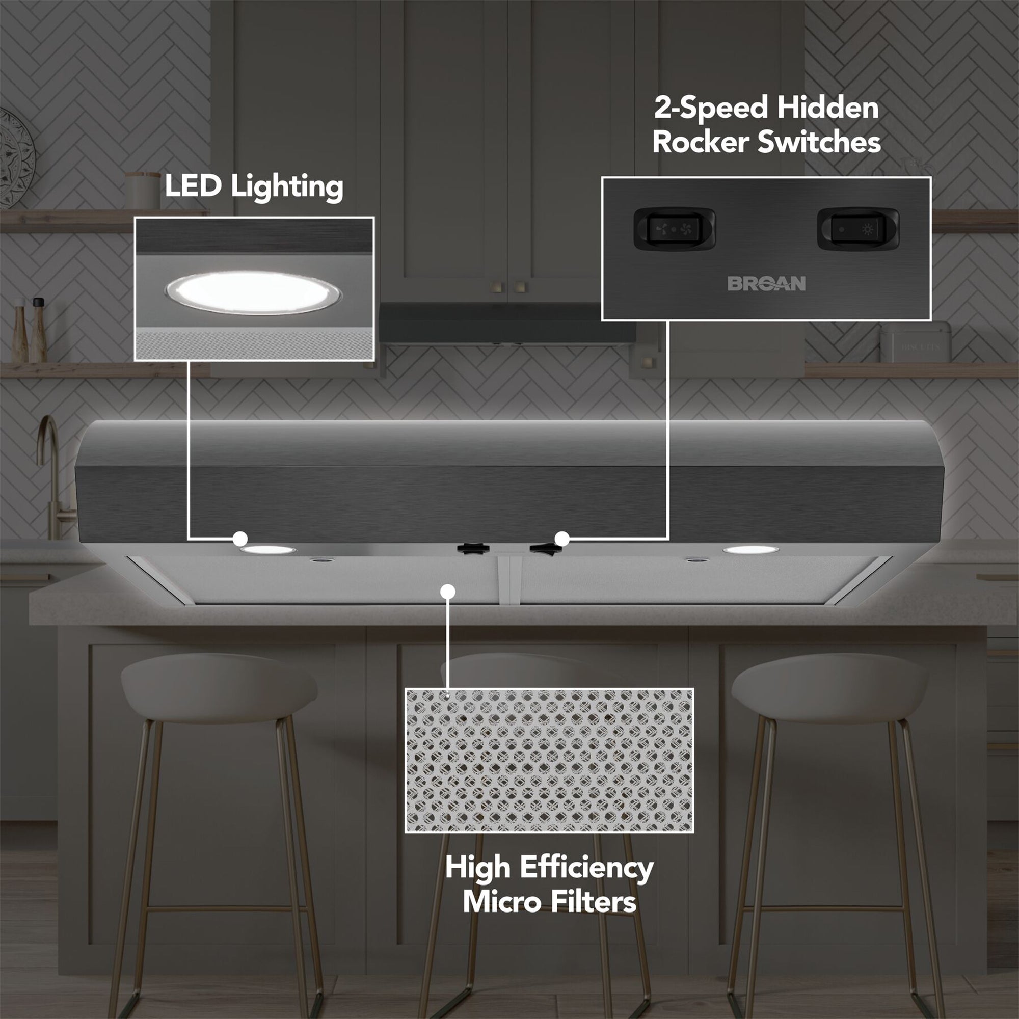 Broan-NuTone 30" Under Cabinet Range Hood, ENERGY STAR 350 Max Blower CFM, Black - VMInnovations