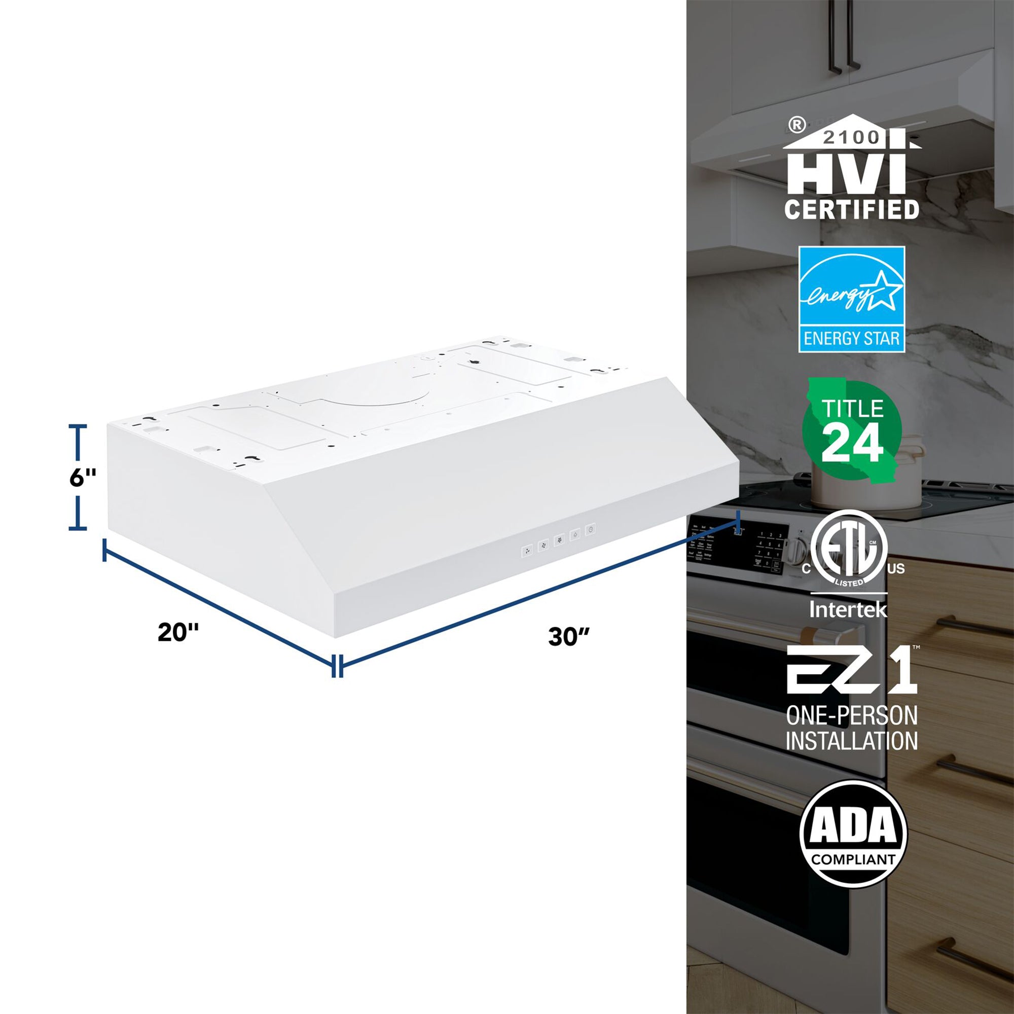 Broan-NuTone 30" Under Cabinet Rangehood, ENERGY STAR, 350 Max Blower CFM, White