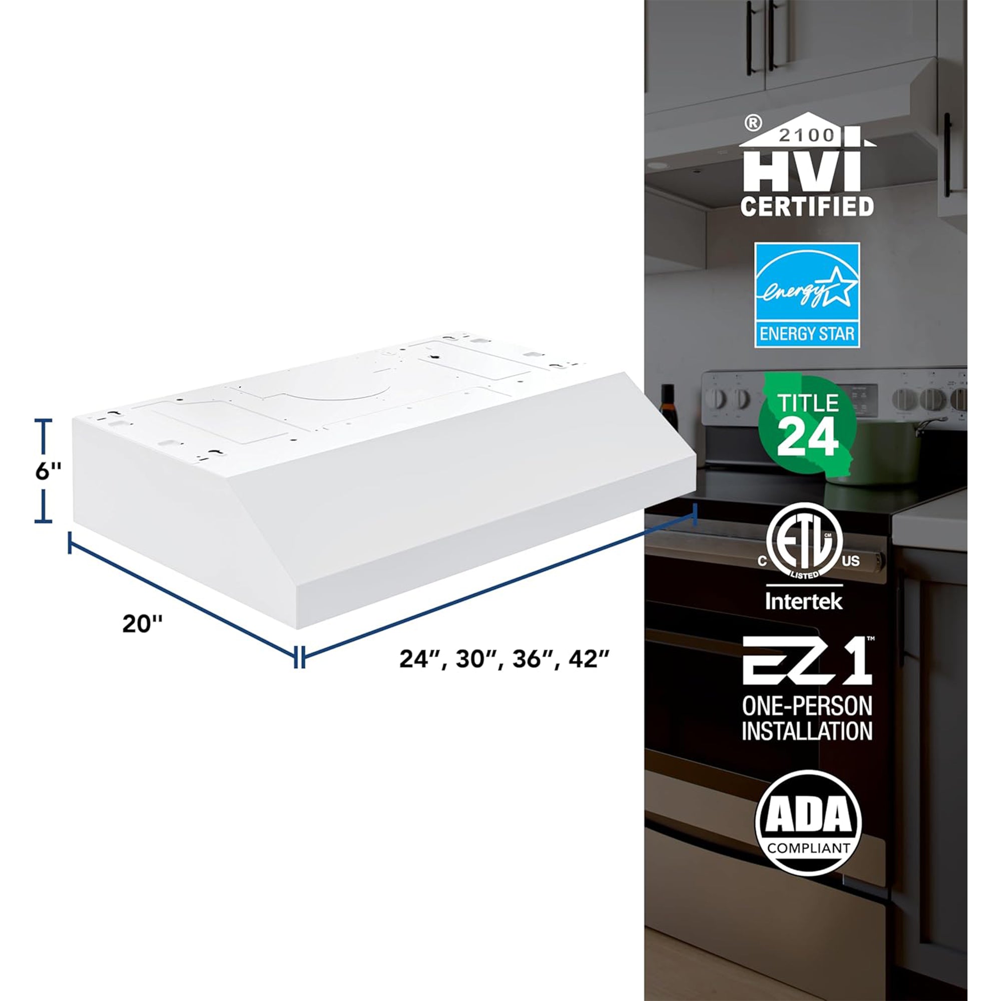 Broan-NuTone 24" Under Cabinet Range Hood, ENERGY STAR 350 Max Blower CFM, White - VMInnovations