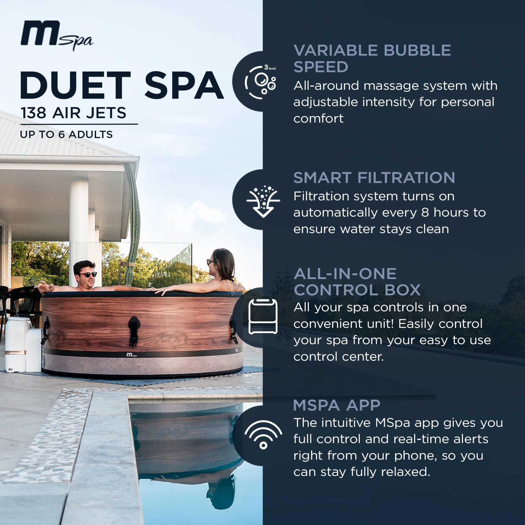 MSpa Duet 6-Person Round Inflatable Bubble Spa, Thermal Cover, Energy-Efficient - VMInnovations