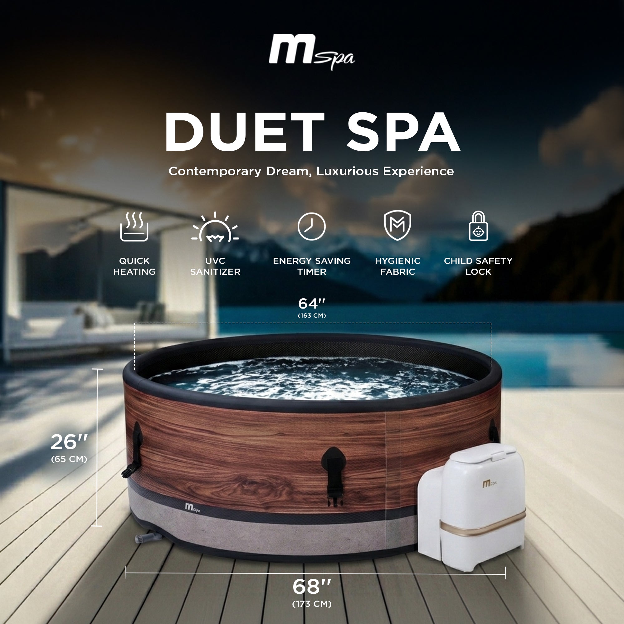 MSpa Duet 6-Person Round Inflatable Bubble Spa, Thermal Cover, Energy-Efficient - VMInnovations