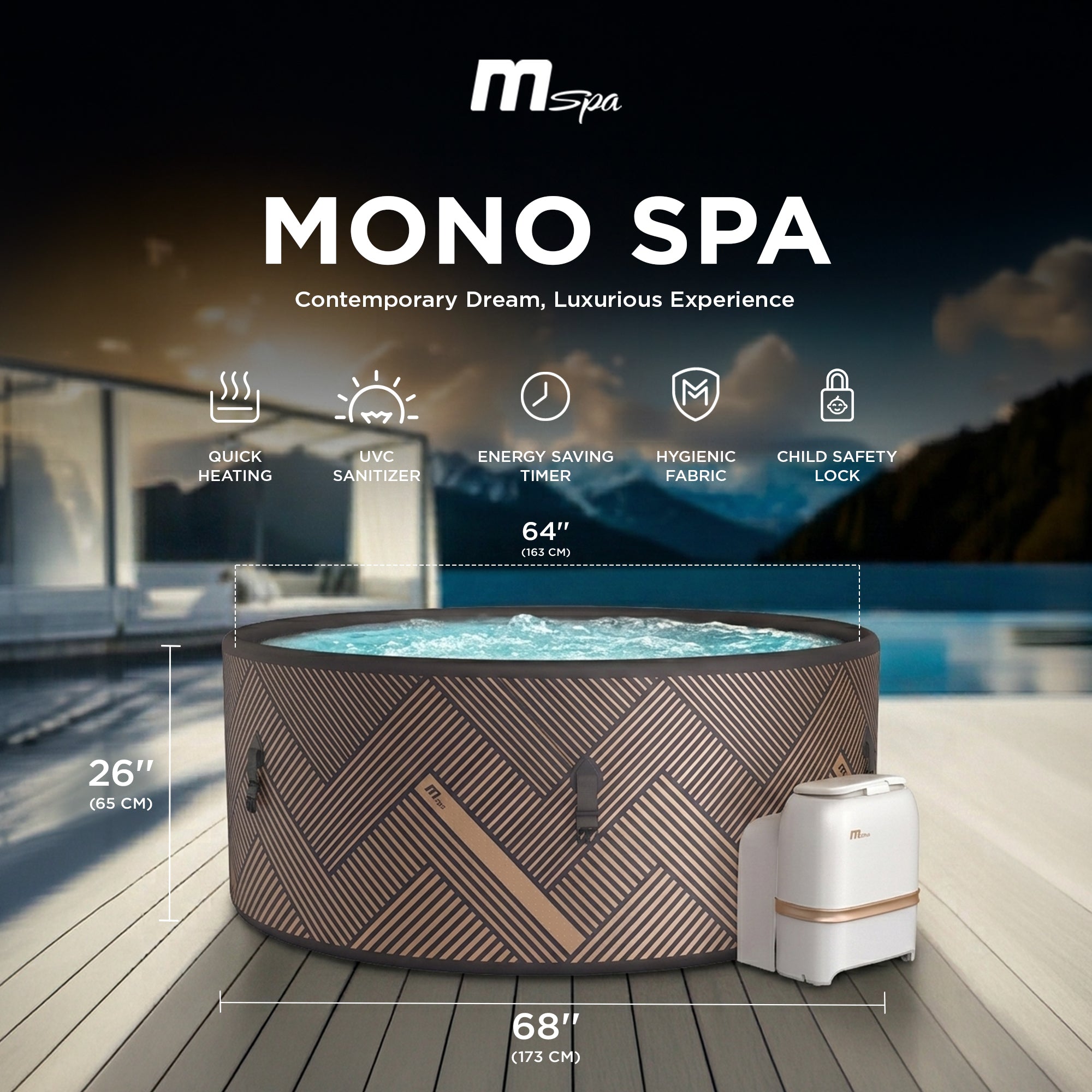MSpa Mono 6-Person Round Inflatable Bubble Spa, Thermal Cover, Energy-Efficient - VMInnovations
