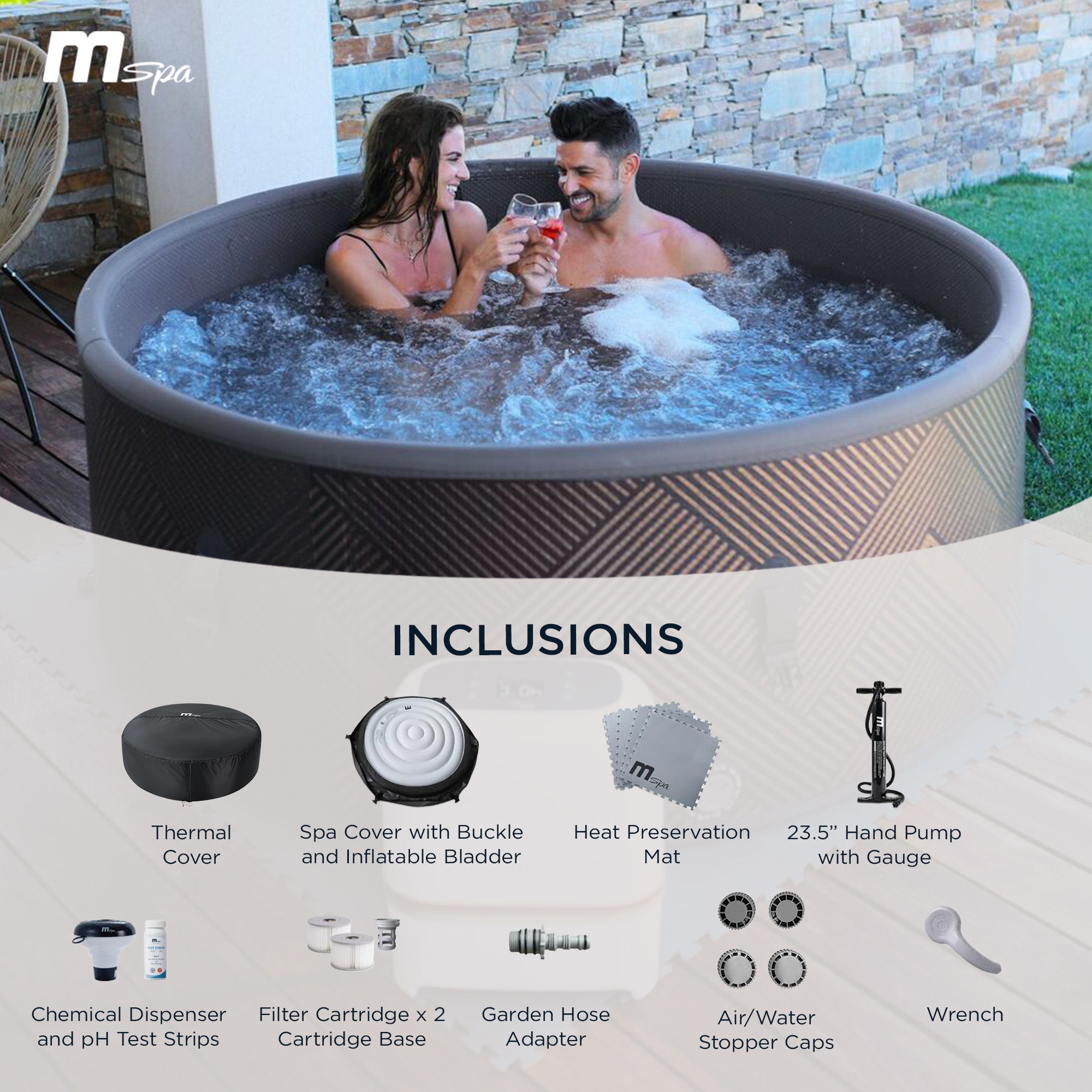 MSpa Mono 6-Person Round Inflatable Bubble Spa, Thermal Cover, Energy-Efficient - VMInnovations