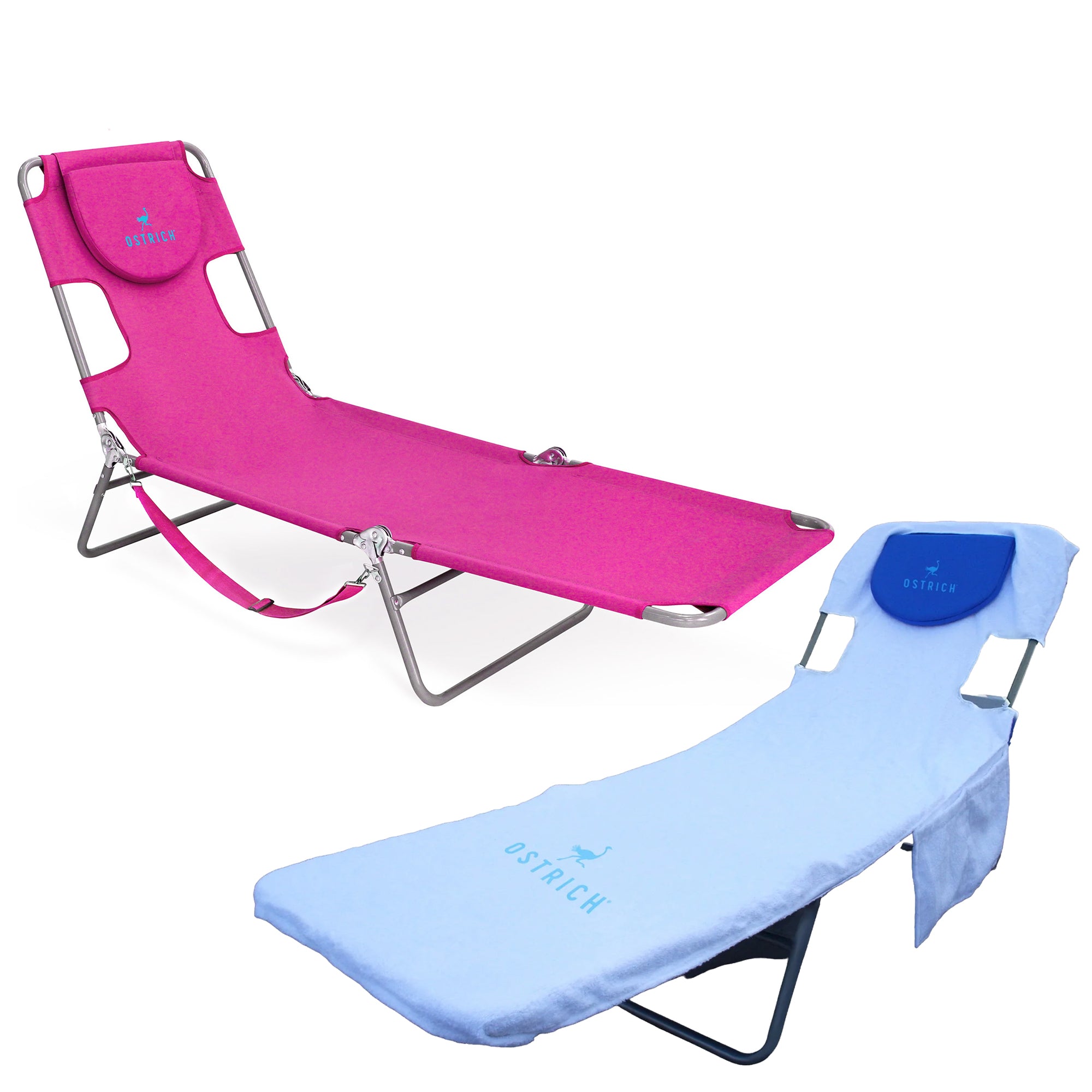 Ostrich The Original Chaise Lounge Portable Beach Chair & Custom Fitted Towel