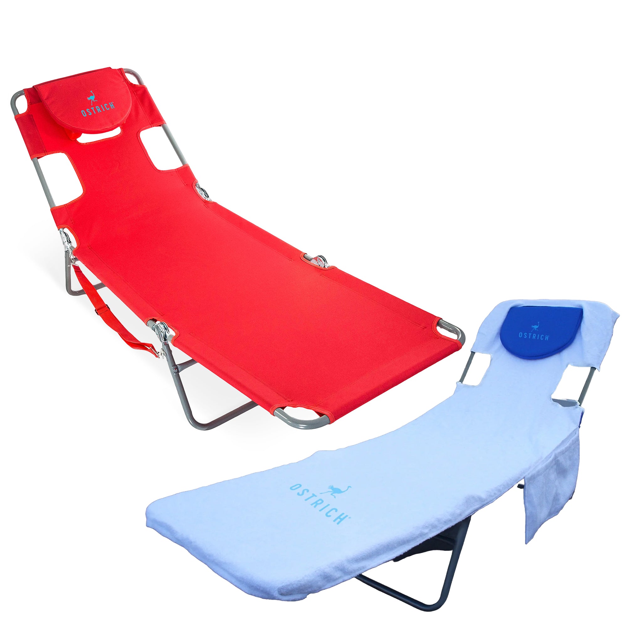 Ostrich The Original Chaise Lounge Portable Beach Chair & Custom Fitted Towel