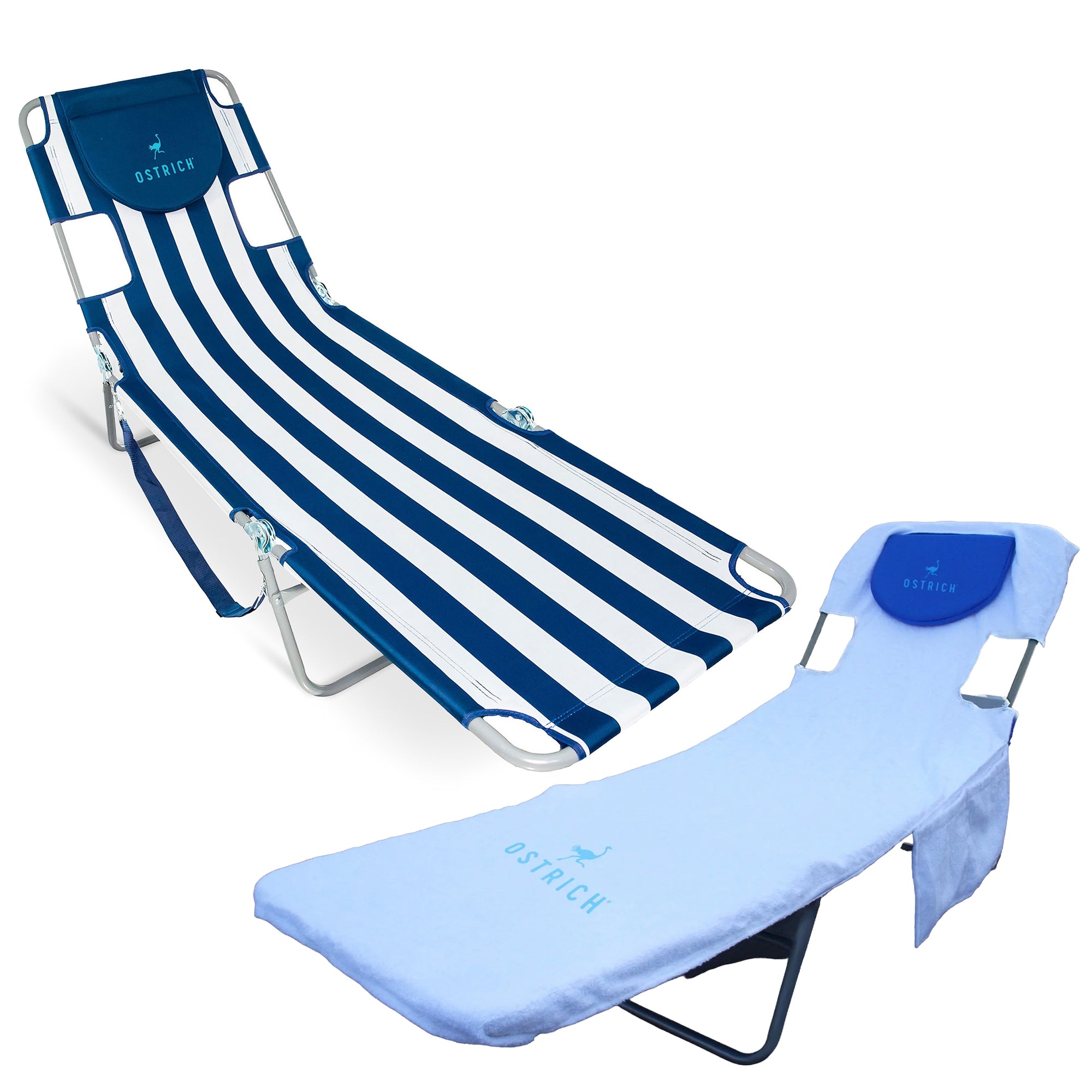 Ostrich The Original Chaise Lounge Portable Beach Chair & Custom Fitted Towel