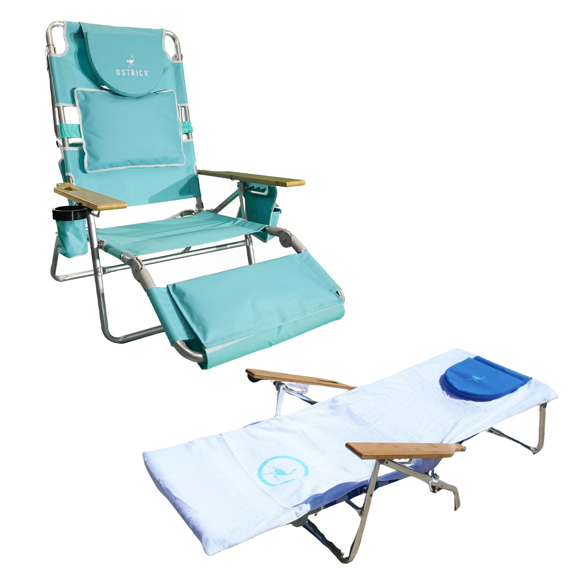 Ostrich Deluxe 3N1 Lightweight Outdoor Beach Lounge Chair & Custom Fitted Towel