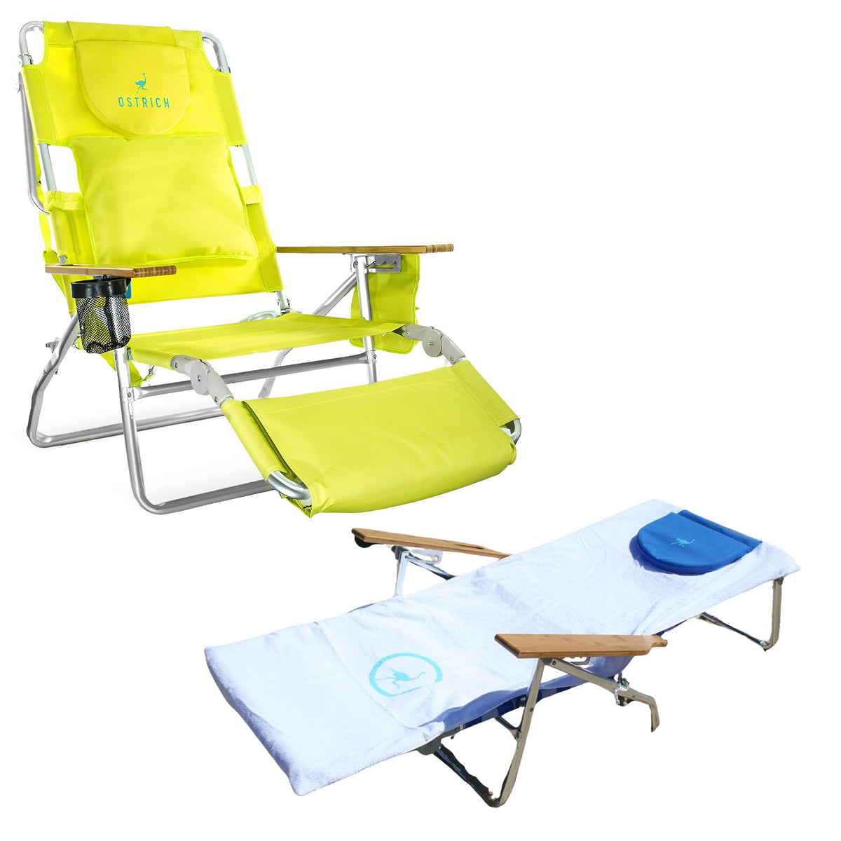 Ostrich Deluxe 3N1 Lightweight Outdoor Beach Lounge Chair & Custom Fitted Towel