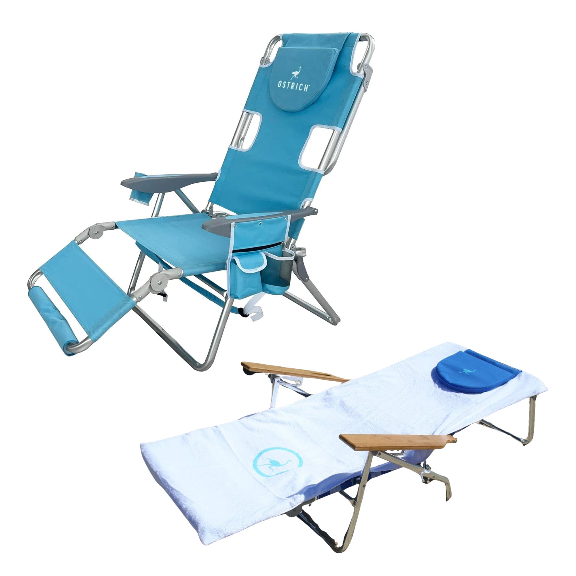 Ostrich Deluxe 3N1 Lightweight Outdoor Beach Lounge Chair & Custom Fitted Towel - VMInnovations