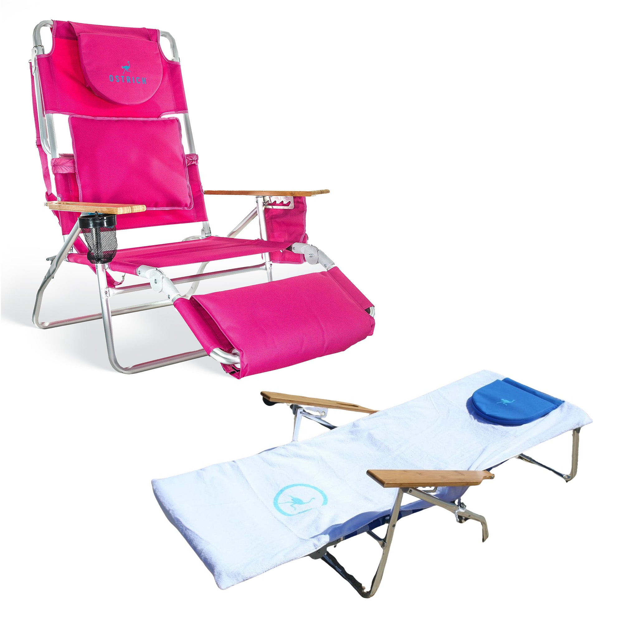 Ostrich Deluxe 3N1 Lightweight Outdoor Beach Lounge Chair & Custom Fitted Towel
