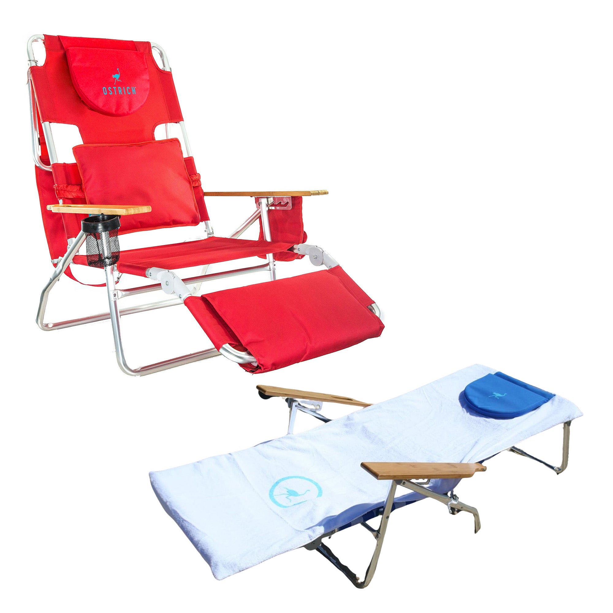 Ostrich Deluxe 3N1 Lightweight Outdoor Beach Lounge Chair & Custom Fitted Towel