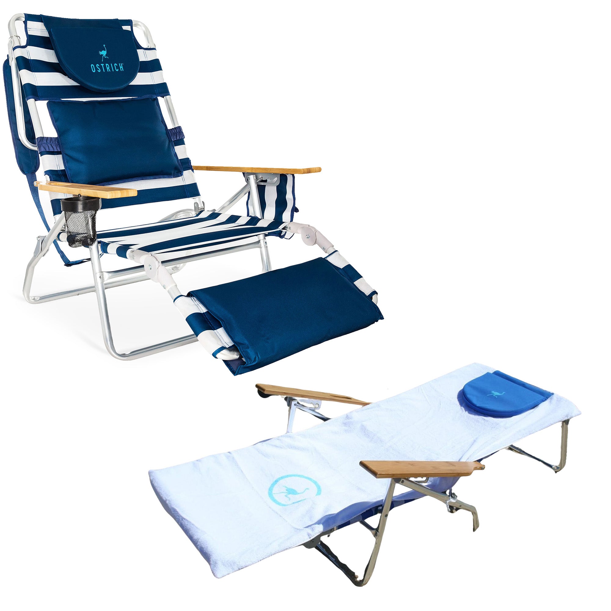 Ostrich Deluxe 3N1 Lightweight Outdoor Beach Lounge Chair & Custom Fitted Towel - VMInnovations