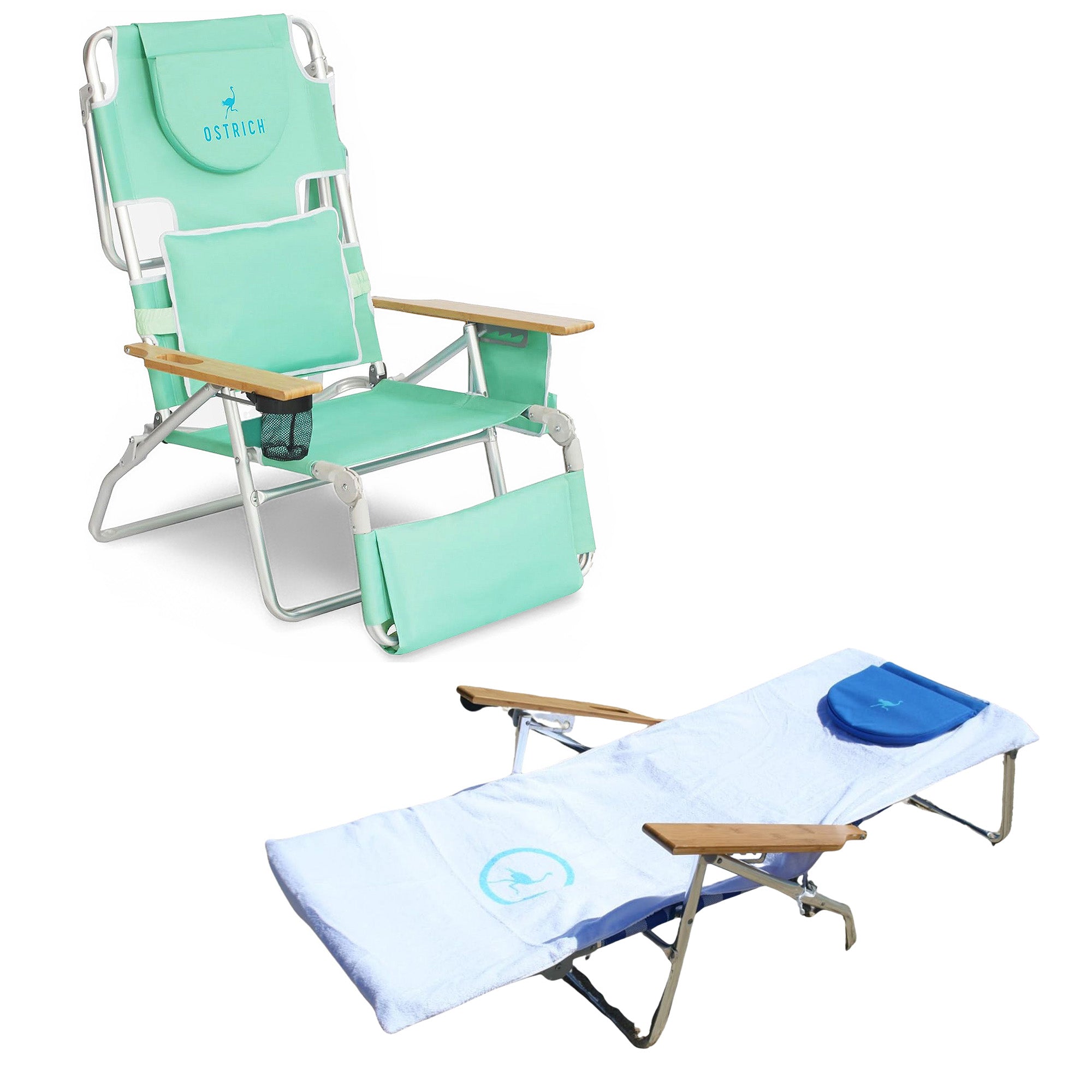 Ostrich Deluxe 3N1 Lightweight Outdoor Beach Lounge Chair & Custom Fitted Towel