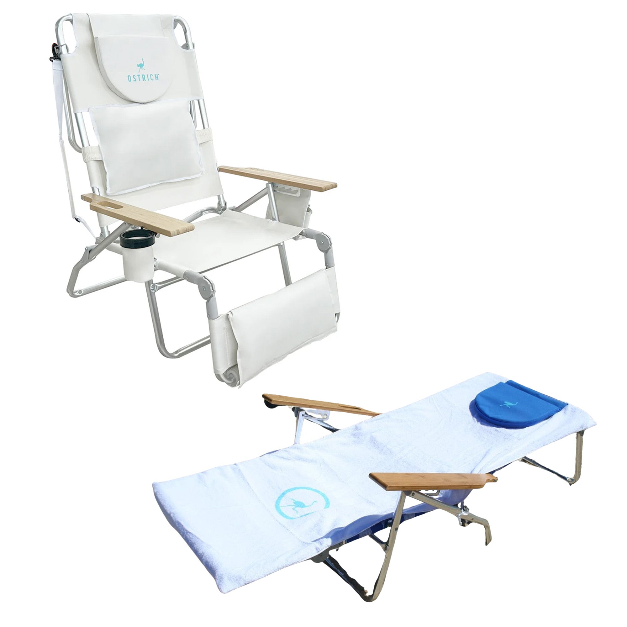 Ostrich Deluxe 3N1 Lightweight Outdoor Beach Lounge Chair & Custom Fitted Towel