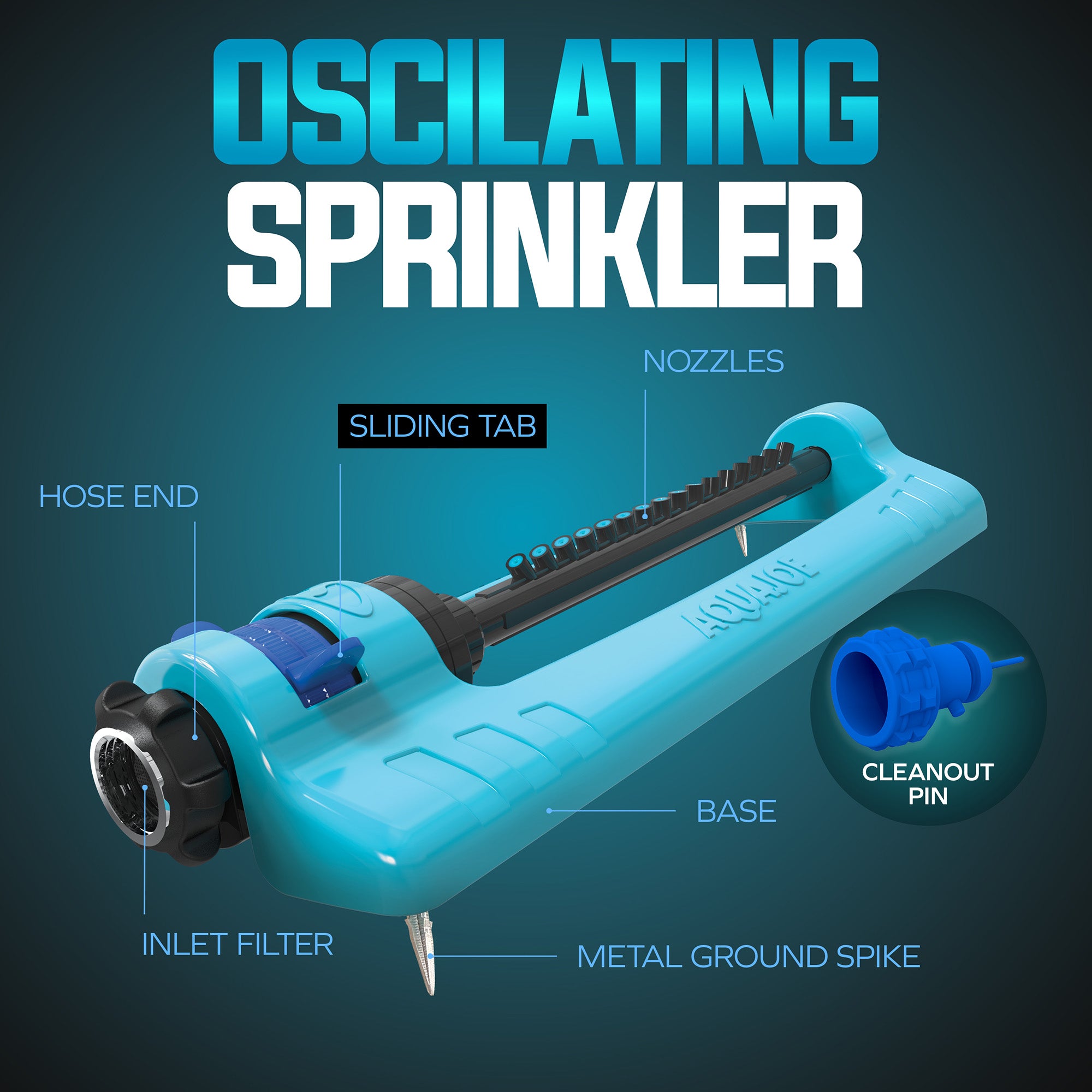 Aqua Joe Oscillating Sprinkler, Ground Spike with Adjustable Spray, 3400 Sq. Ft.