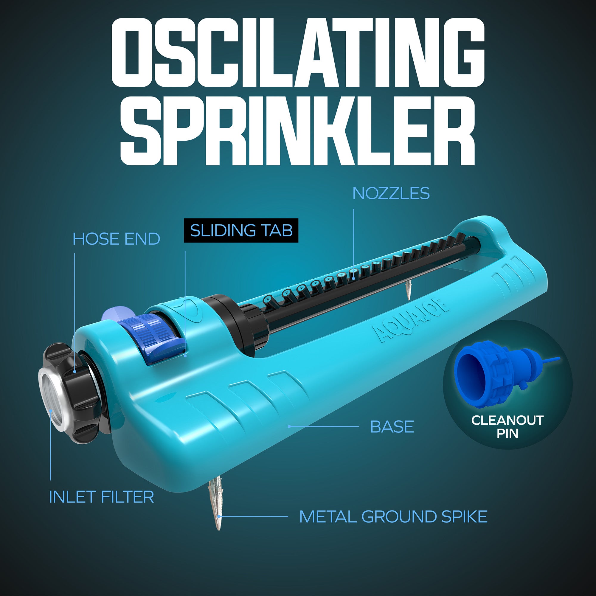 Aqua Joe Oscillating Sprinkler, Ground Spike with Adjustable Spray, 4400 Sq. Ft.