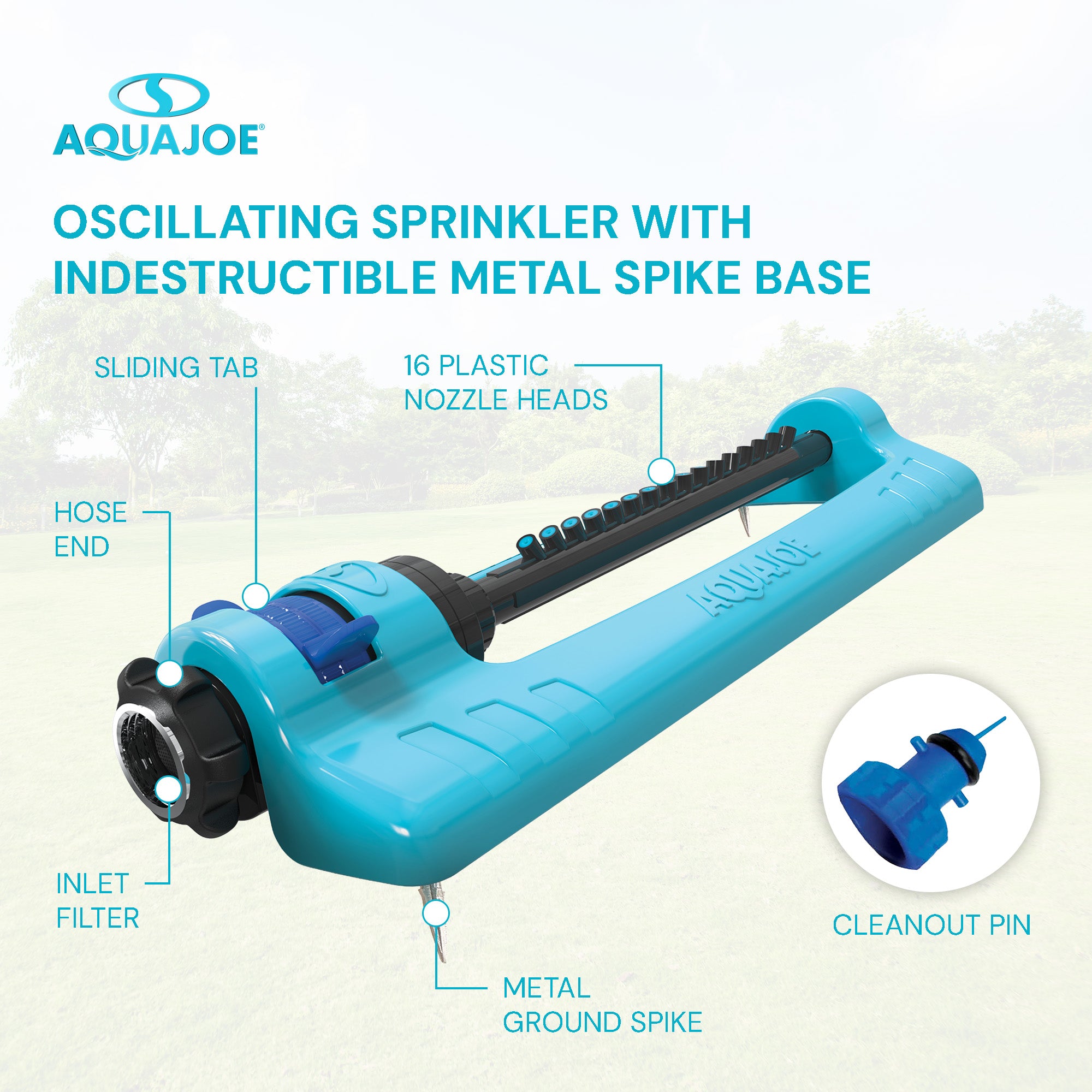Aqua Joe Oscillating Sprinkler, Ground Spike with Adjustable Spray, 4400 Sq. Ft. - VMInnovations