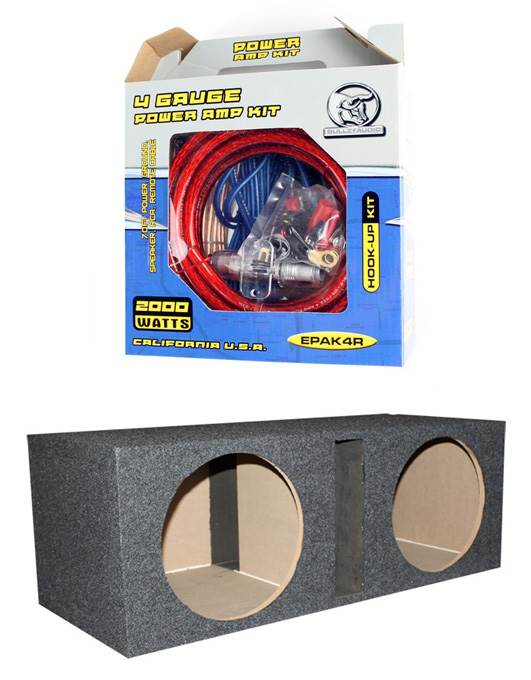 QPOWER 15" 2 Speaker Subwoofer Enclosure Box + BULLZ AUDIO EPAK4R 4 GA Amp Kit