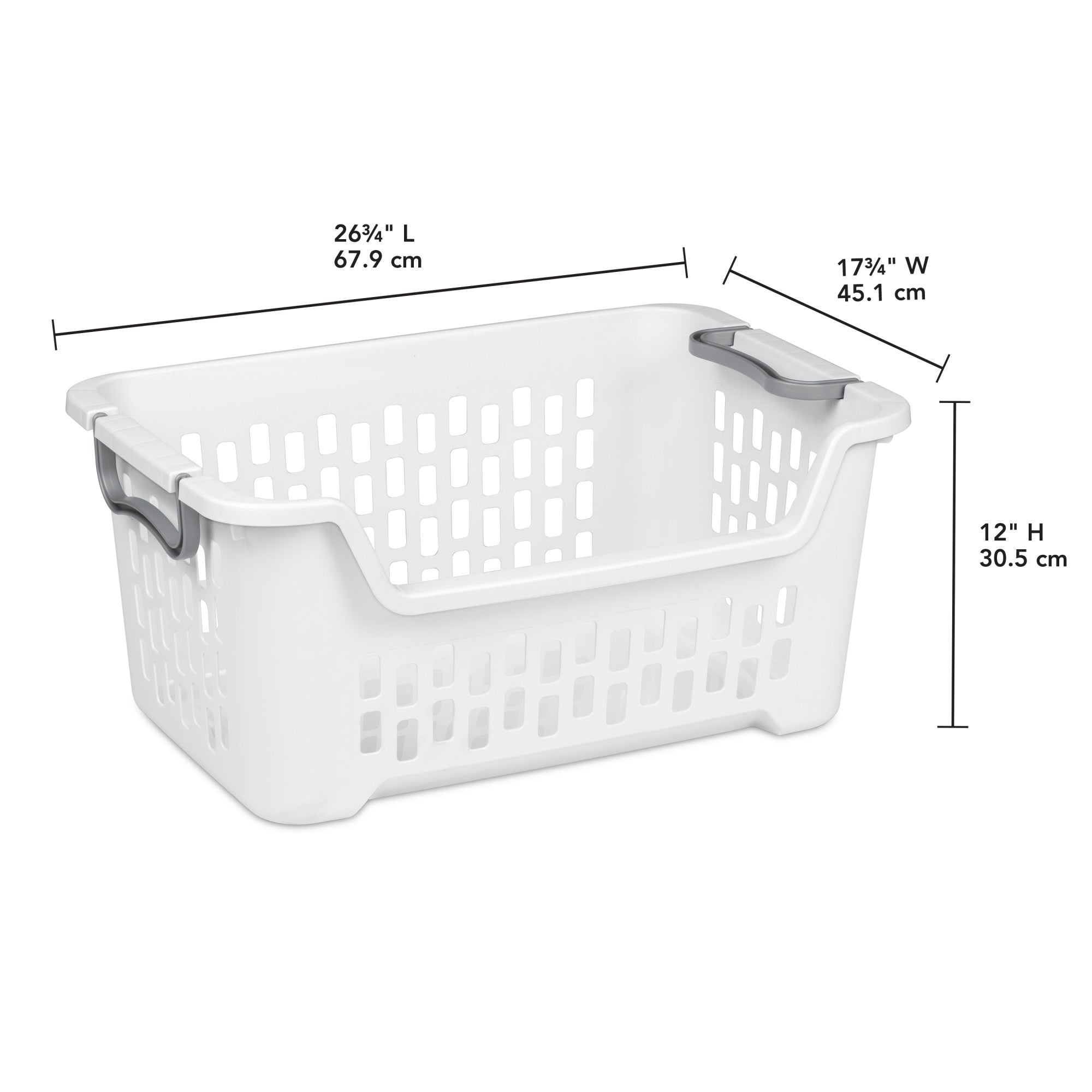 Sterilite Stacking Laundry Basket, 2 Bushel Hamper with Handles, White, 24 Pack