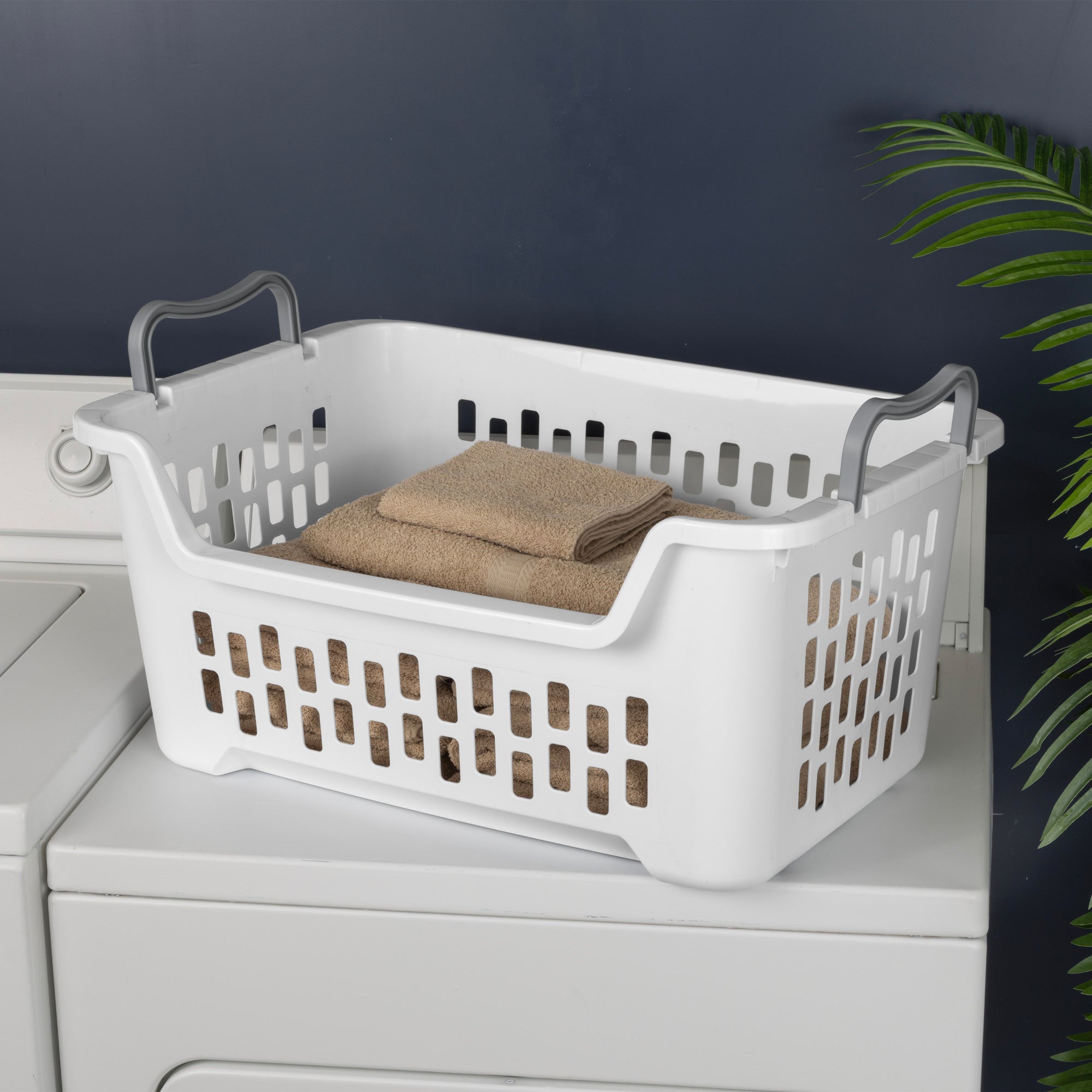 Sterilite Stacking Laundry Basket, 2 Bushel Hamper with Handles, White, 24 Pack