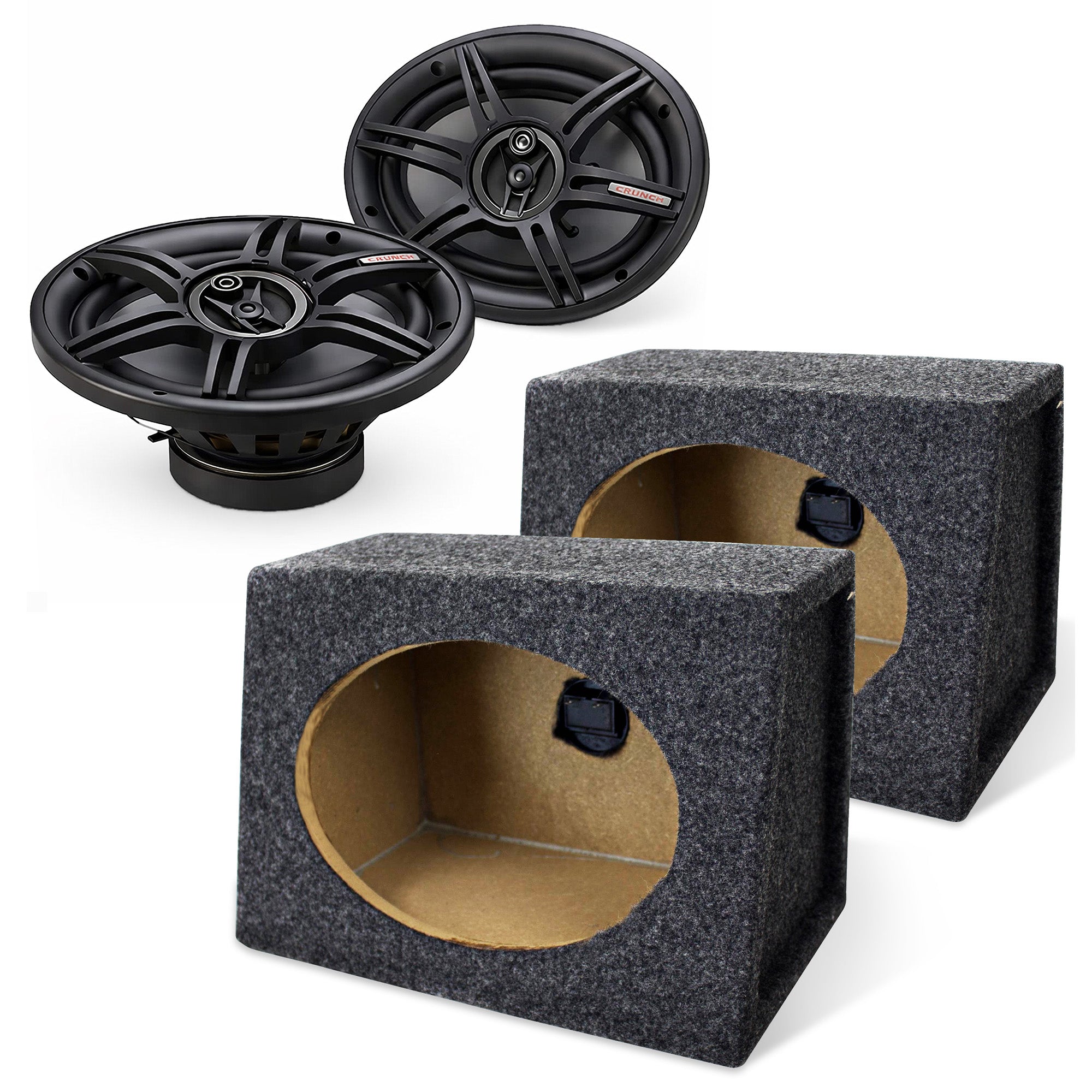 Crunch 400W 6x9" Coaxial Speakers & QPower Angled Style 6x9" Car Audio Enclosure