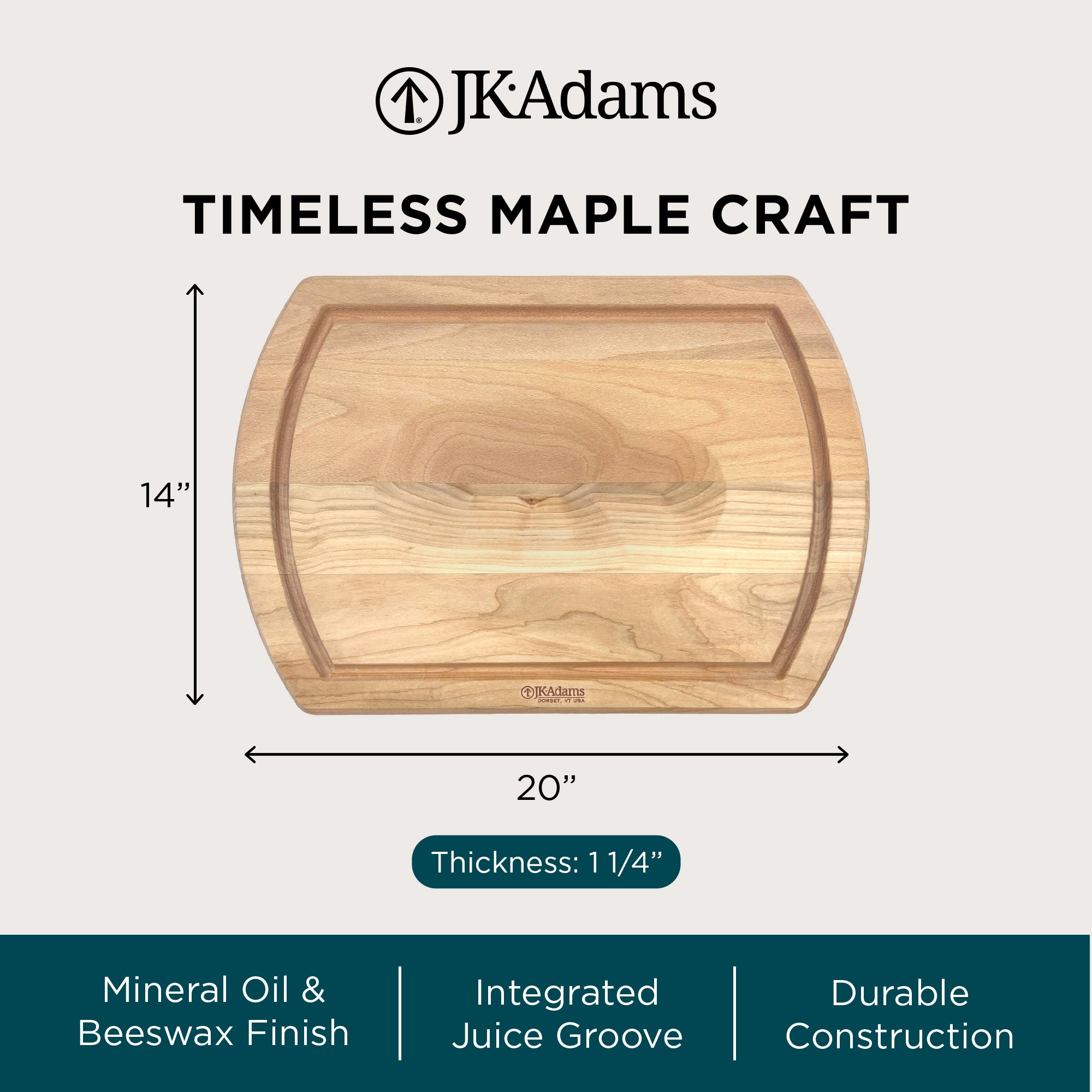 J.K. Adams Maple Reversible Carving Board, Wood Cutting Board, 20" x 14" x 1.25" - VMInnovations