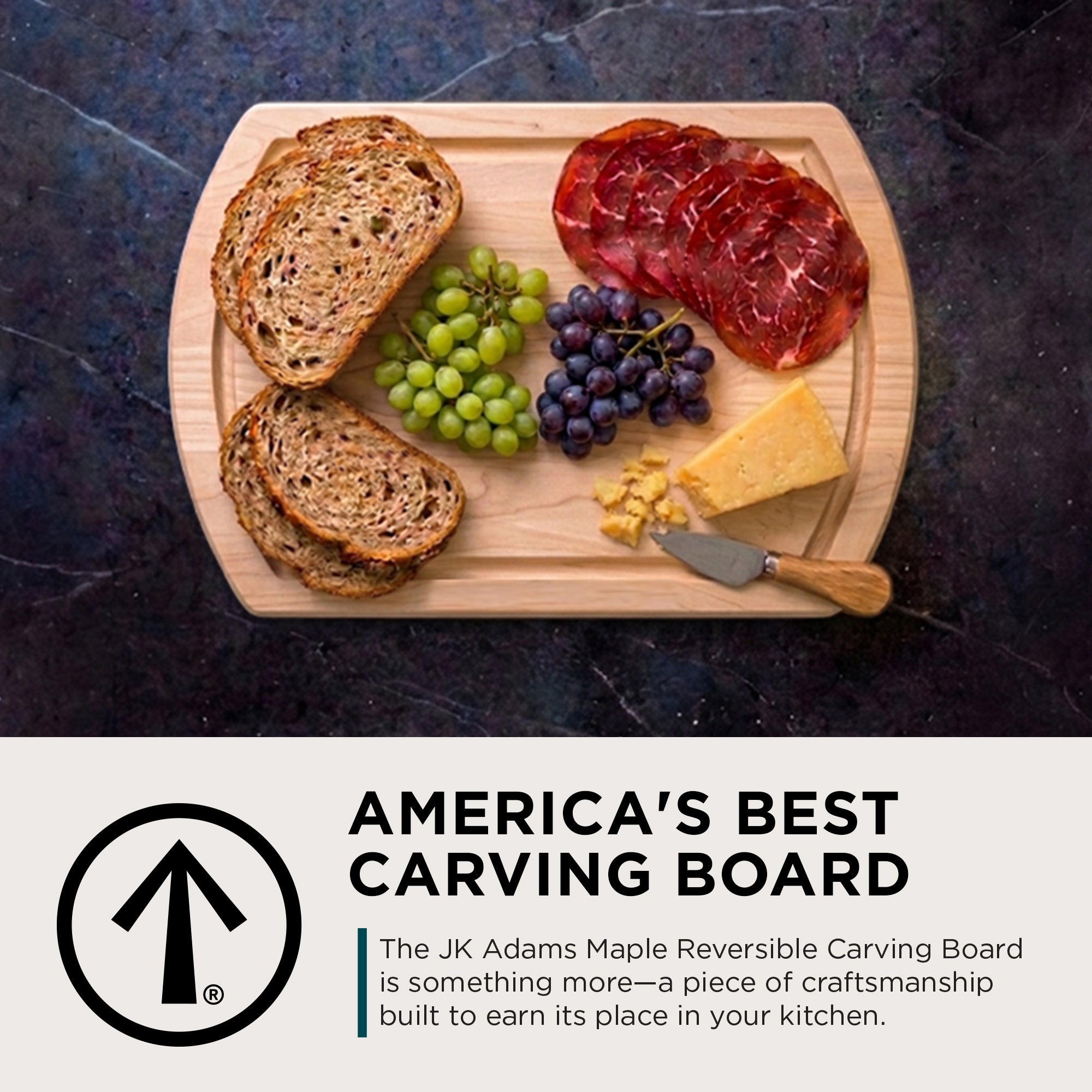 J.K. Adams Maple Reversible Carving Board, Wood Cutting Board, 20" x 14" x 1.25" - VMInnovations