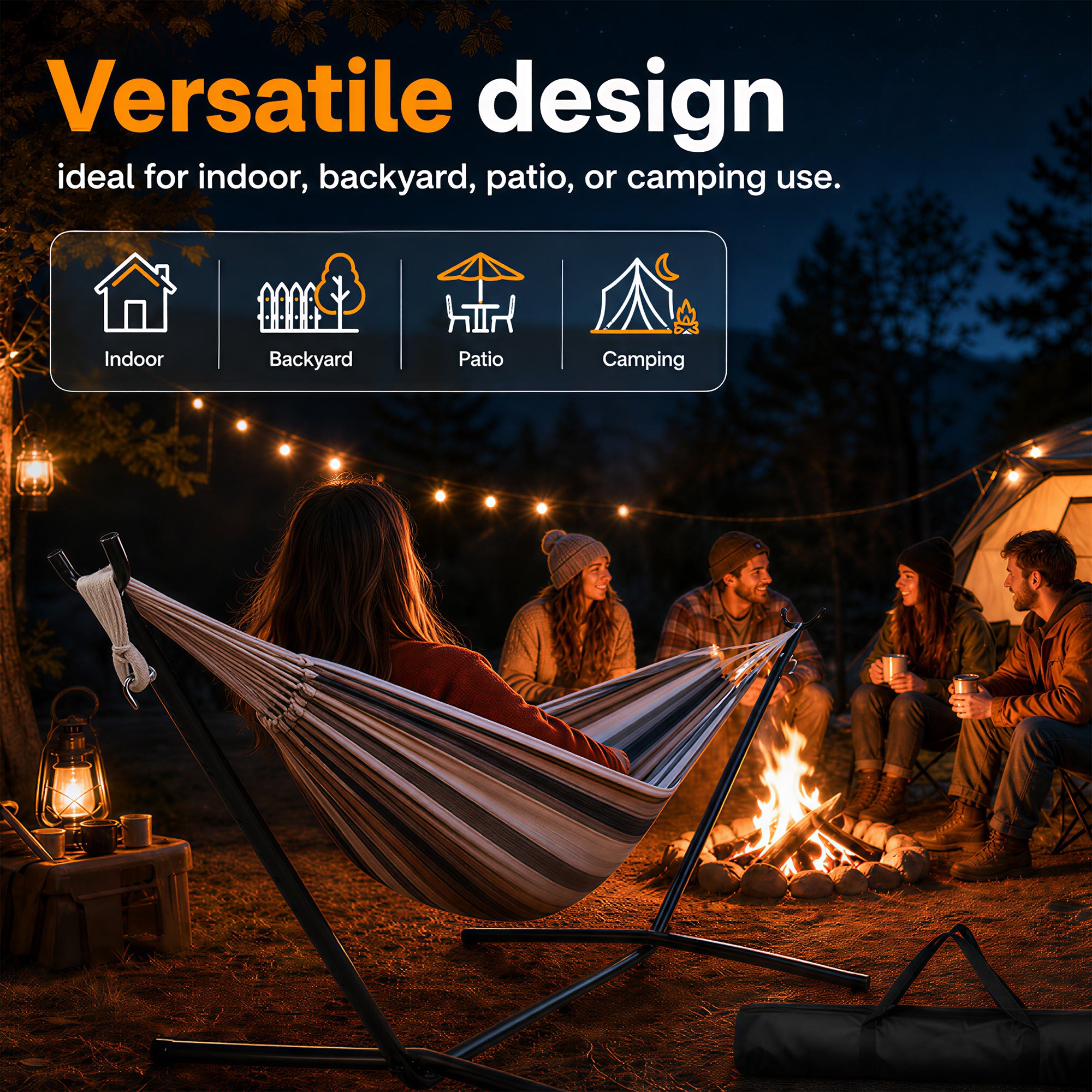 Elevon 9 ft Adjustable Steel Hammock Stand with Rubber Feet, Up to 450 lb, Black