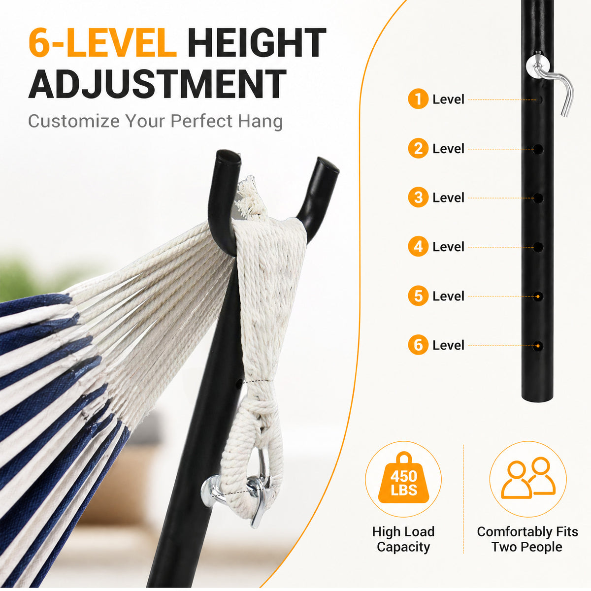Elevon 9 ft Adjustable Steel Hammock Stand with Rubber Feet, Up to 450 lb, Black