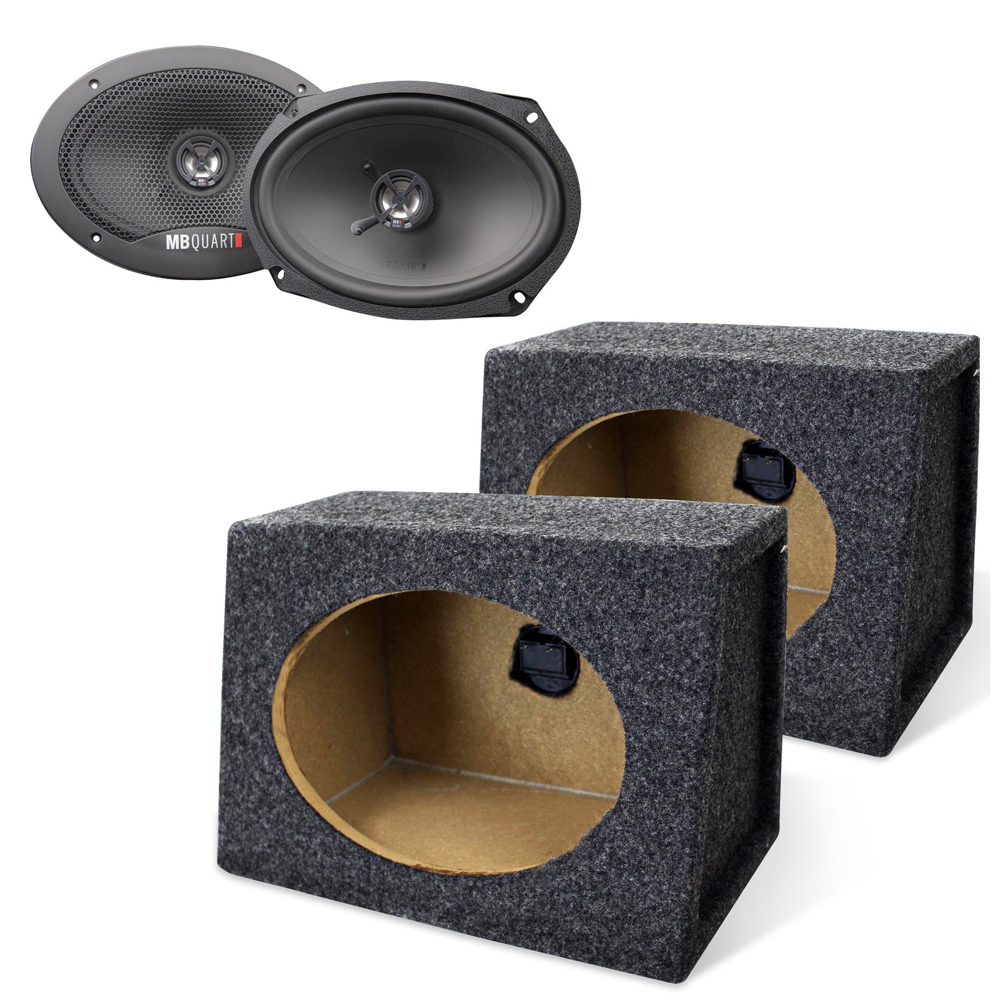 MB Quart 6x9" 2 Way Coaxial Speakers & QPower Angled 6x9" Car Audio Enclosure