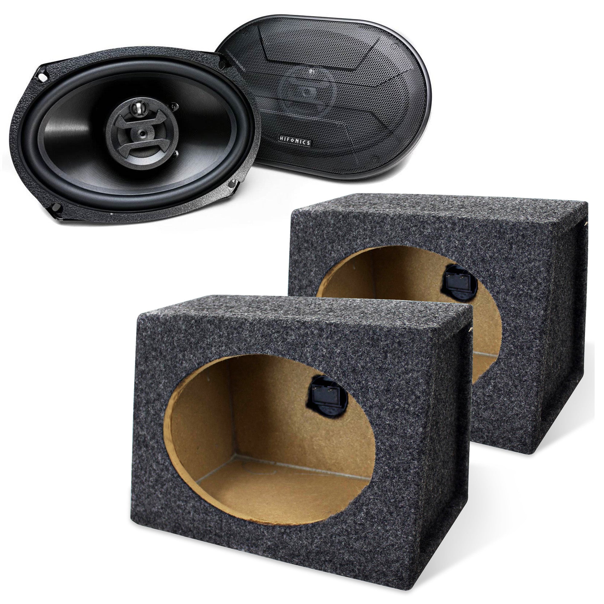Hifonics Zeus 800W 6x9" Coaxial Speakers & QPower Angle 6x9" Car Audio Enclosure