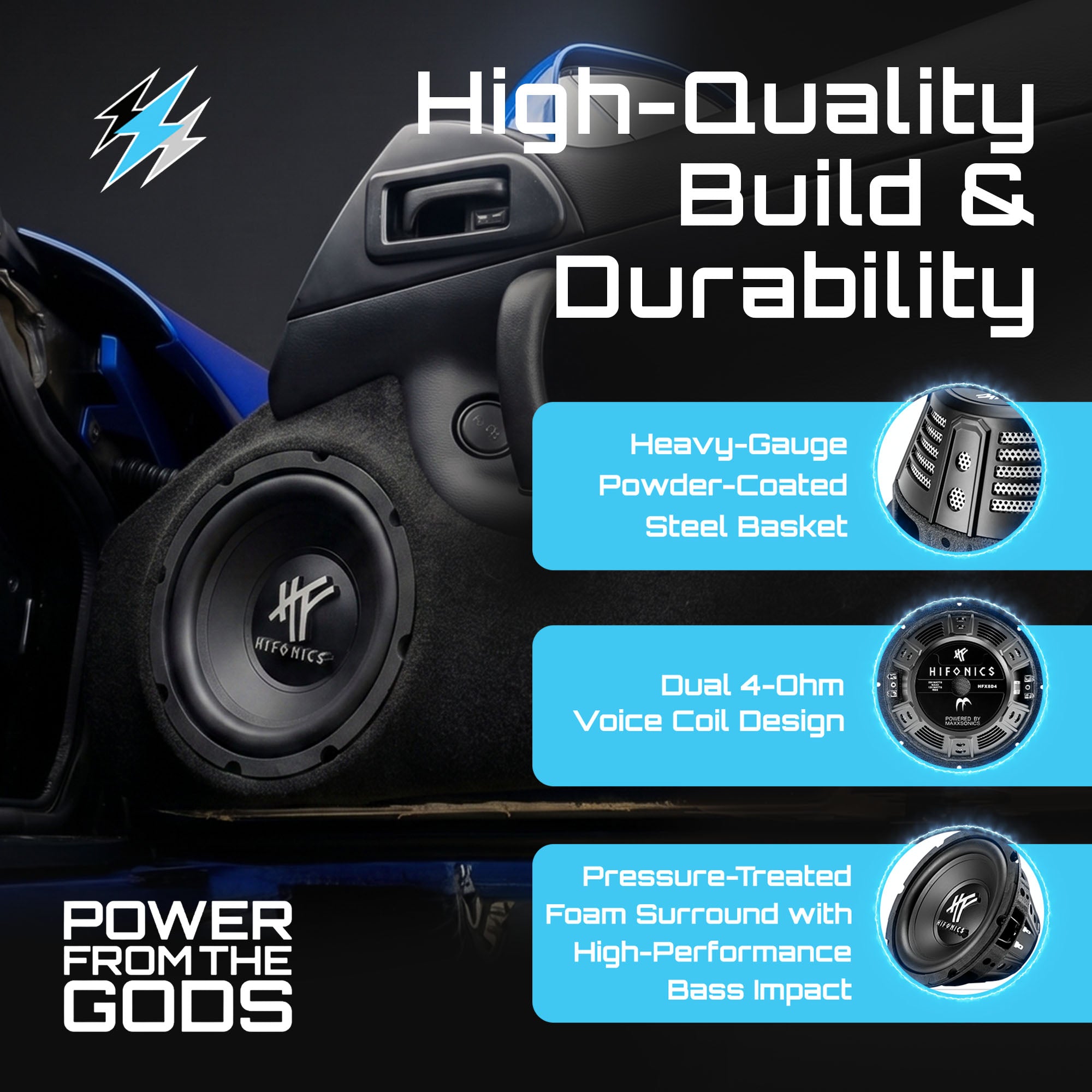 Hifonics 2 Pack 8" Subwoofer, 250W Max 125W RMS Car & Powersports Speaker, Black