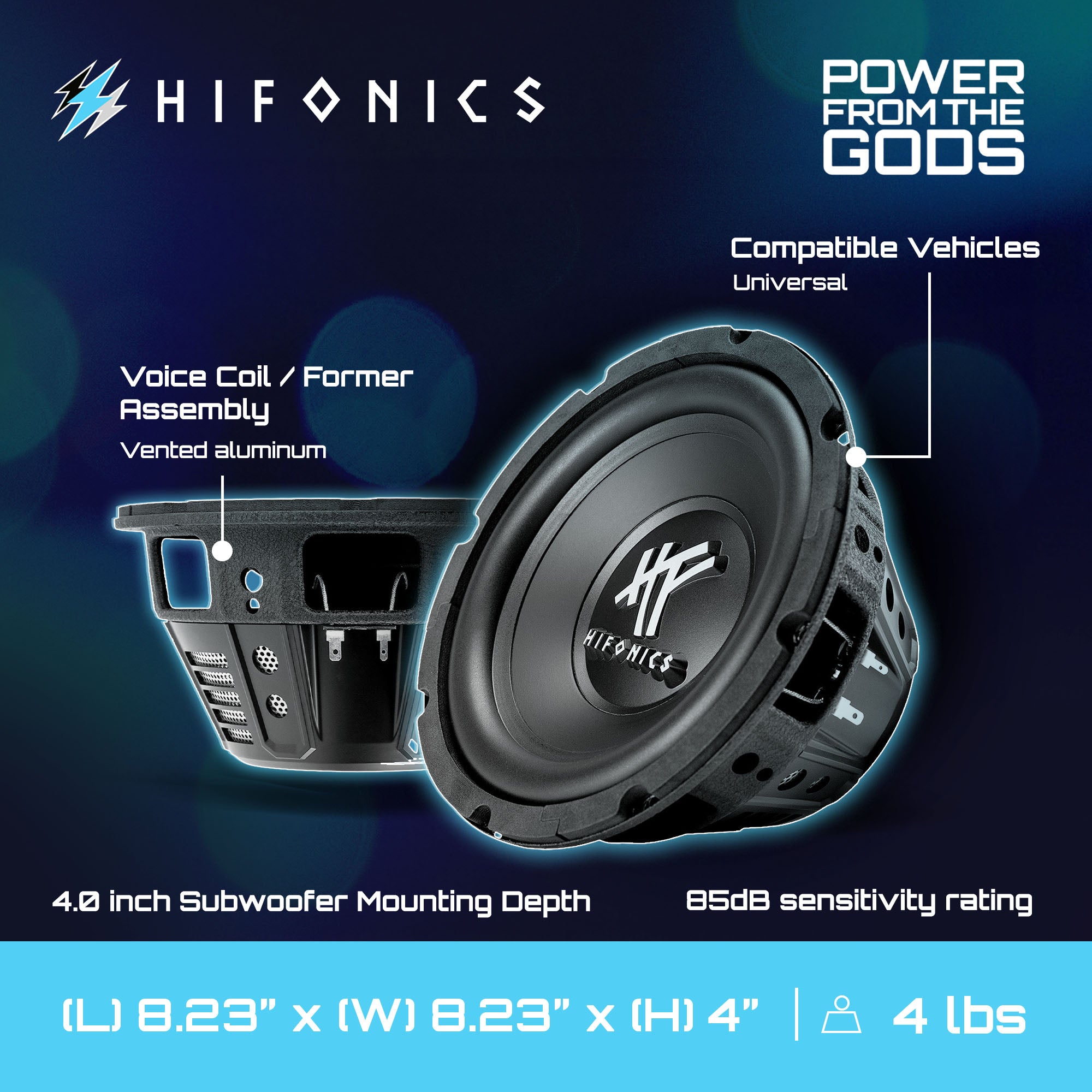 Hifonics 4 Pack 8" Subwoofer, 250W Max 125W RMS Car & Powersports Speaker, Black